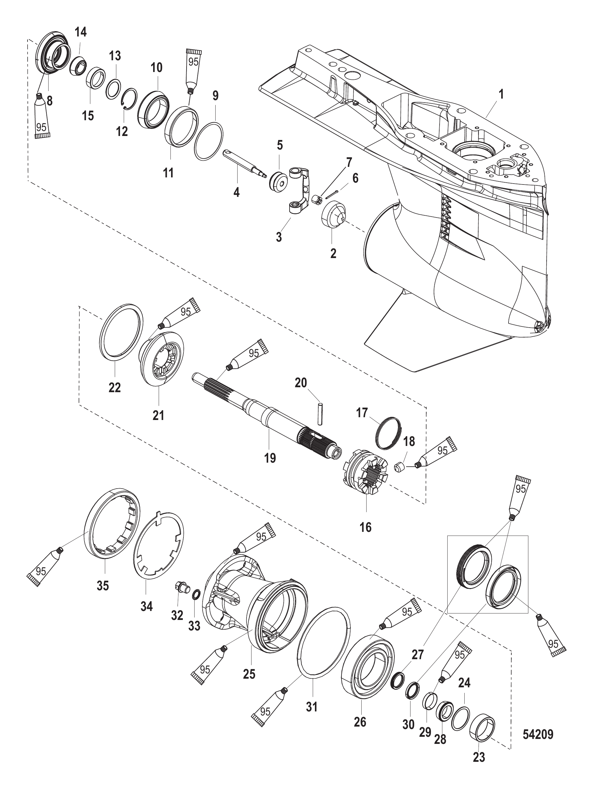 齿轮箱螺旋桨轴-标准旋转2B014226及以上 Gear Housing Prop Shaft - Std Rotation 2B014226 & up