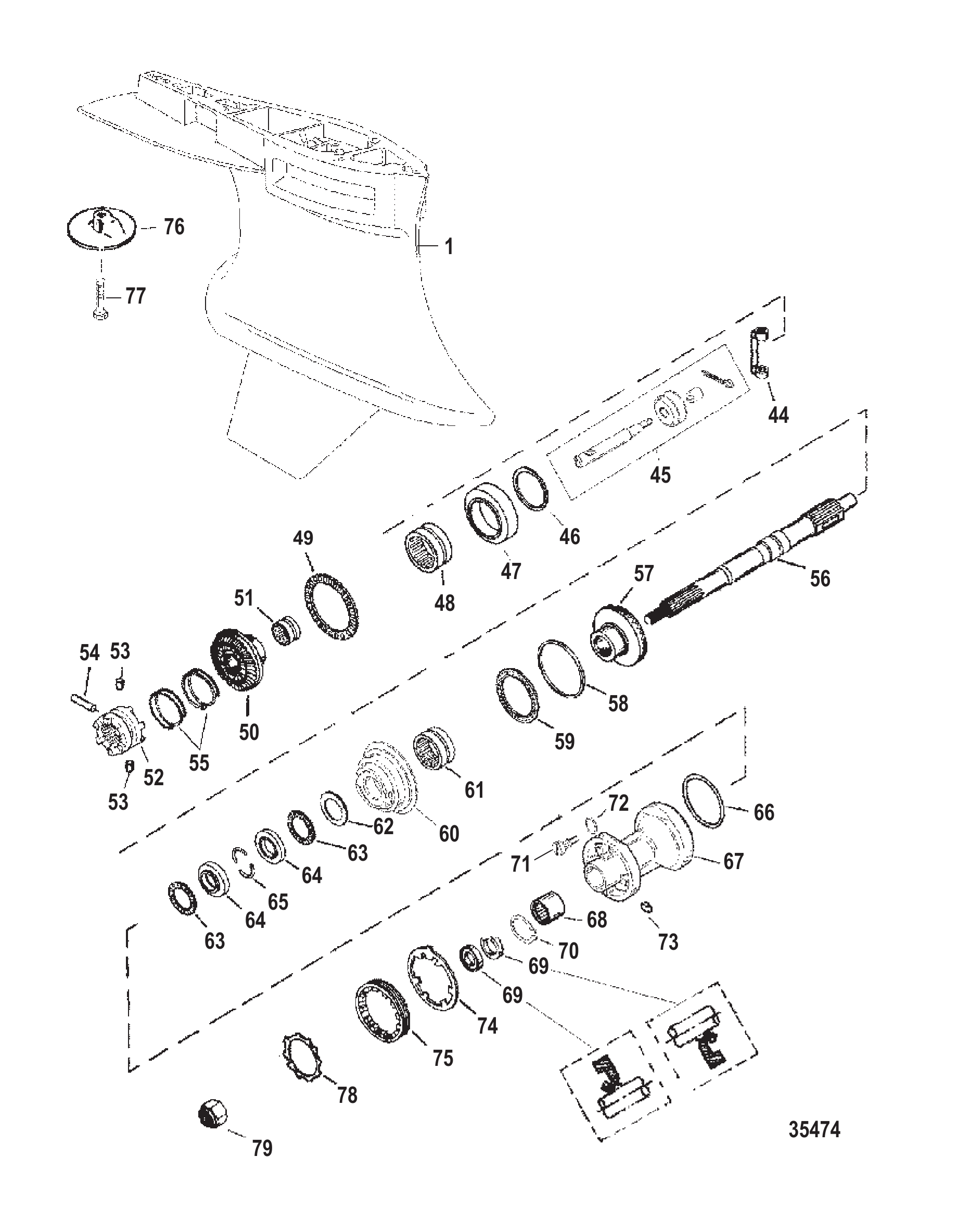 齿轮箱螺旋桨轴-反转-SportMaster Gear Housing Propeller Shaft-Counter-SportMaster
