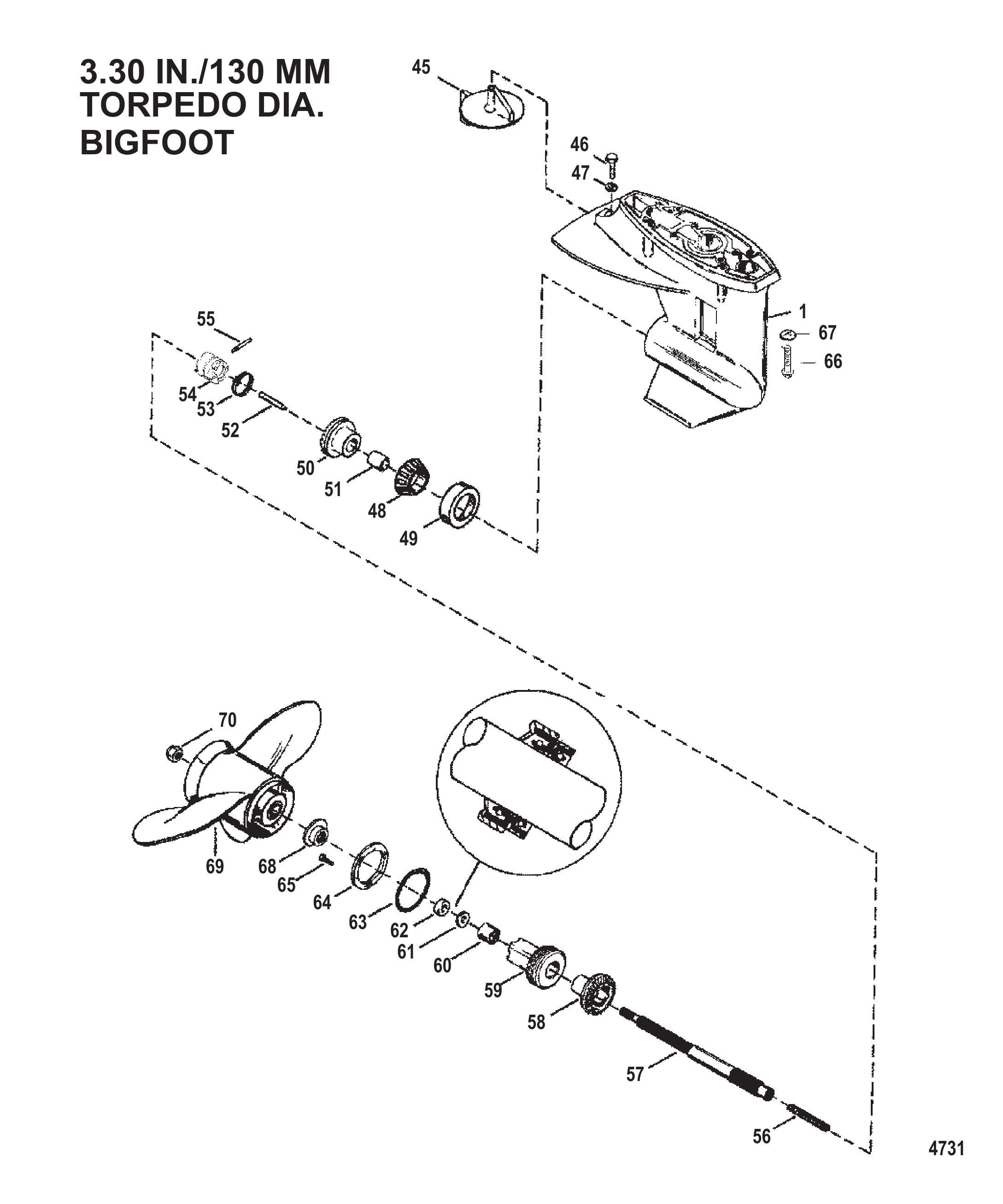 齿轮箱（螺旋桨轴）-2.42:1传动比 Gear Housing Propeller Shaft - 2.42:1 Gear Ratio