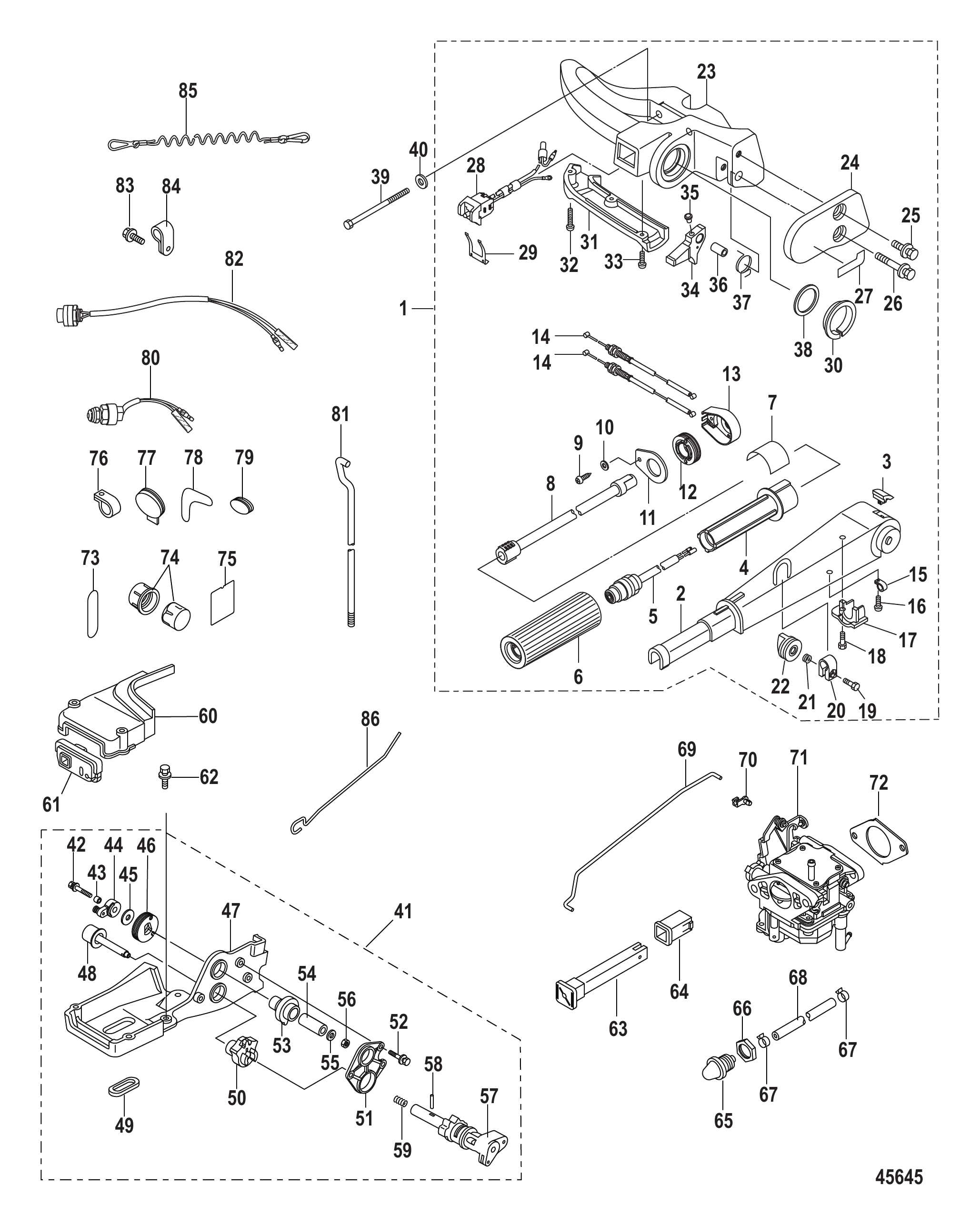 舵柄转换套件（15马力电动）-8M0051059 Tiller Handle Conversion Kit 15 Hp Electric - 8M0051059