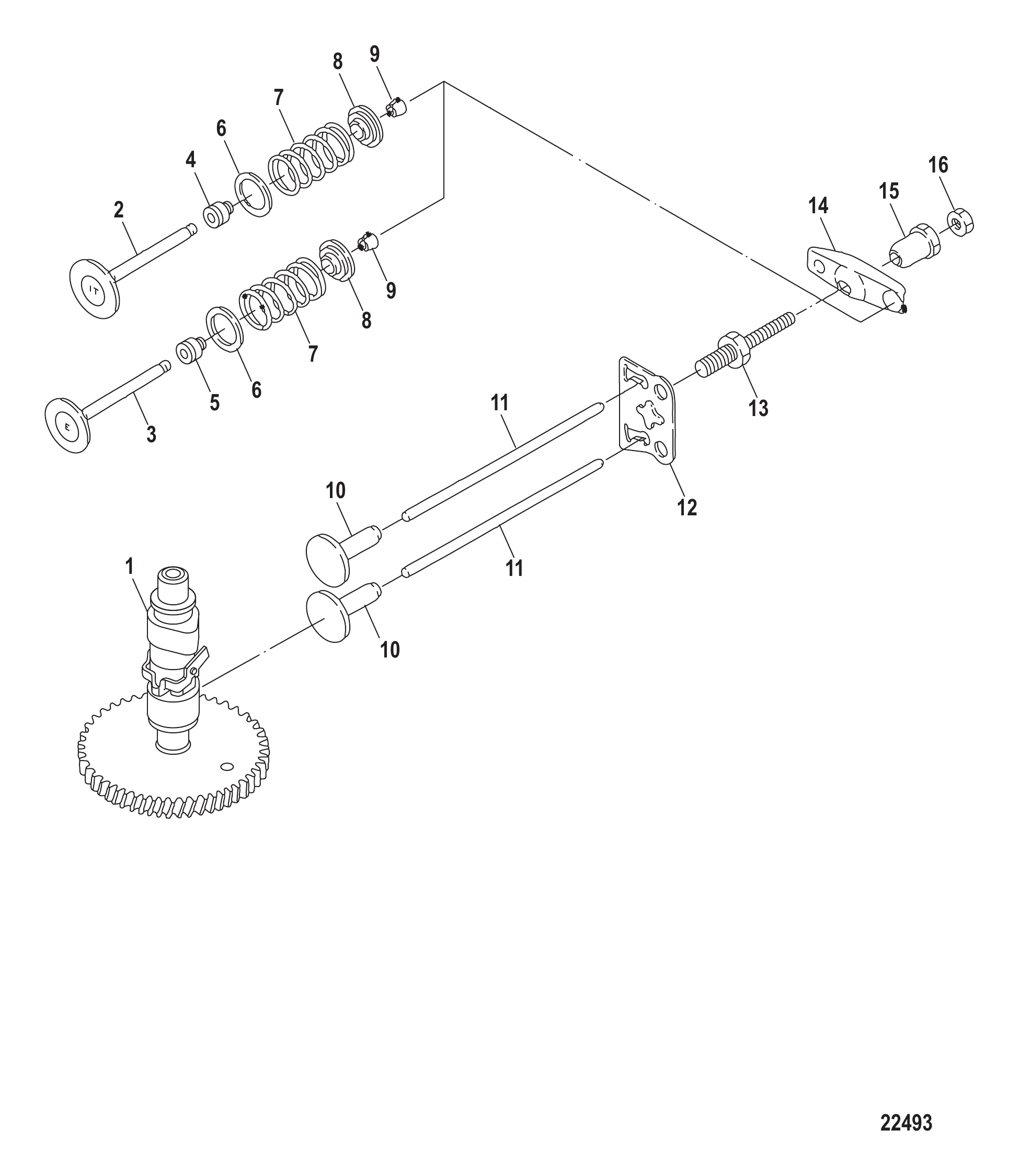 凸轮轴与气阀(序列号0R318095及以下) Camshaft and Valves Serial # 0R318095 and Below