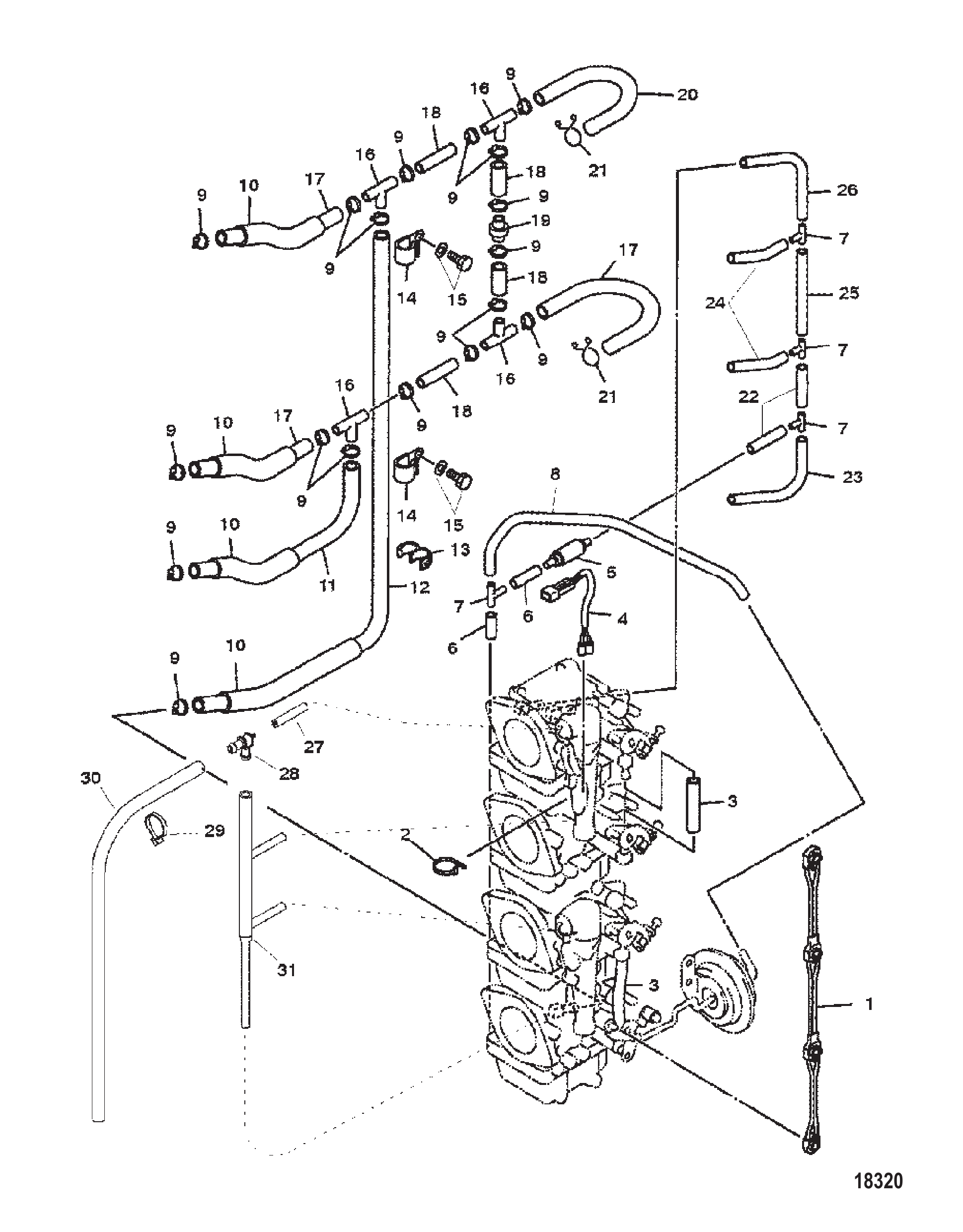 燃油/通风管路(序列号0T408999及以下) Fuel/Vent Lines (Serial Number 0T408999 & Below)