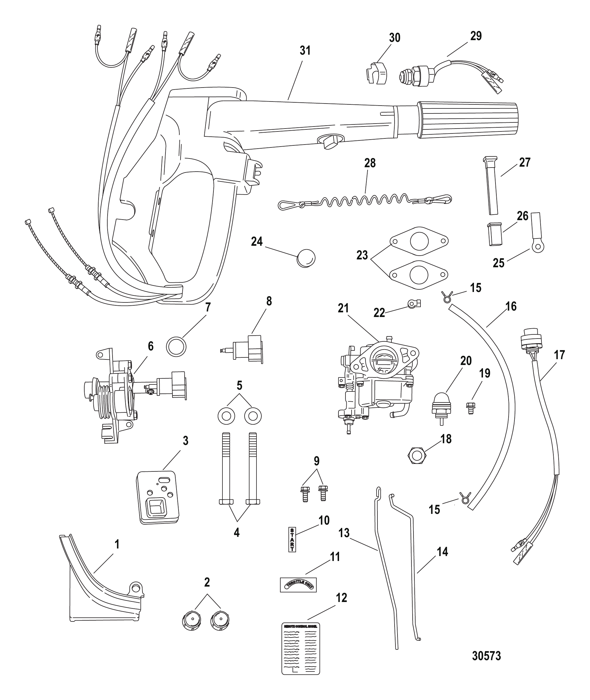 舵柄转换套件-电动9.9马力889246A79 Tiller Handle Conversion Kit-Electric 9.9 Hp 889246A79