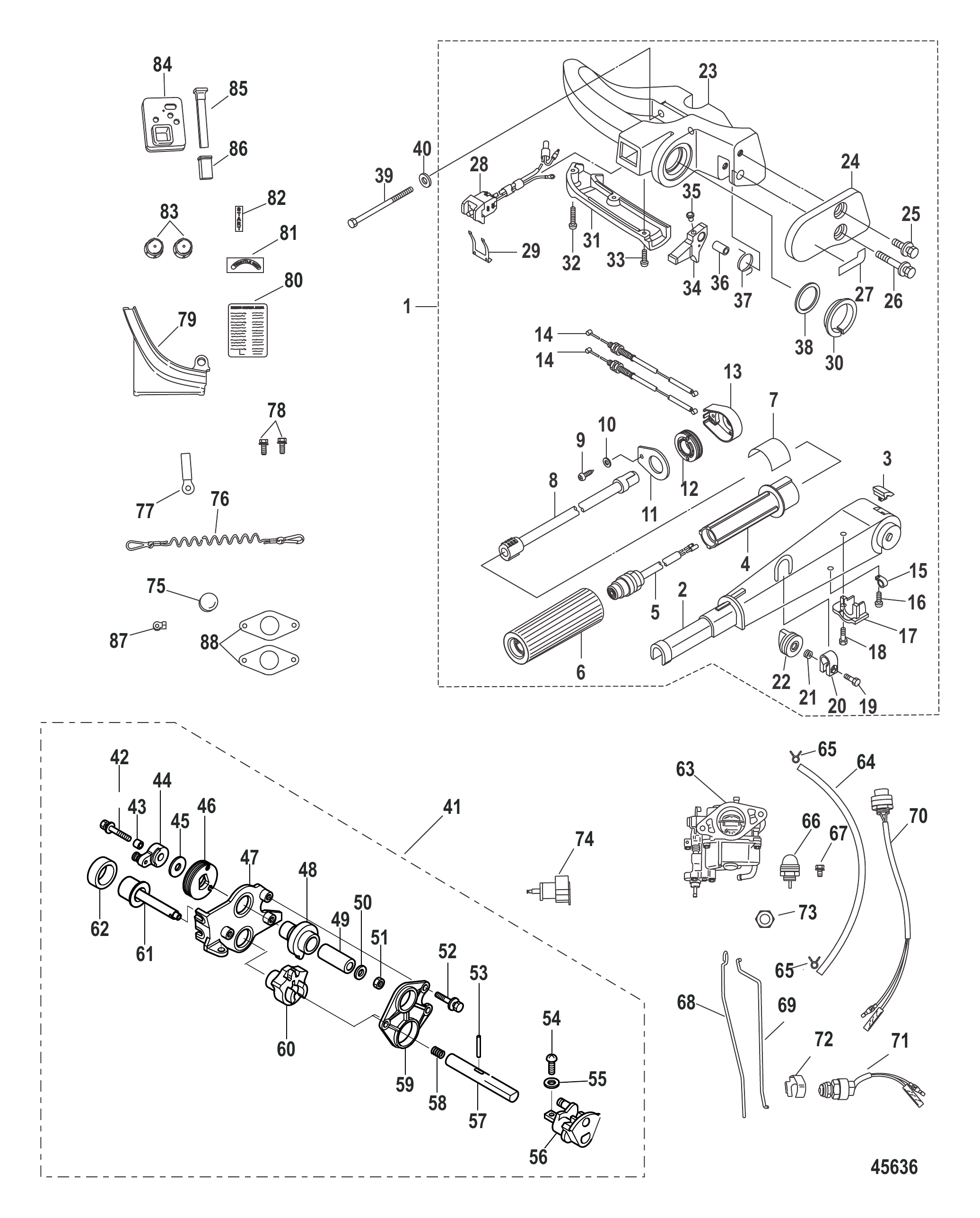 舵柄转换套件9.9马力电动-8M0051064 Tiller Handle Conversion Kit 9.9 Hp Electric - 8M0051064