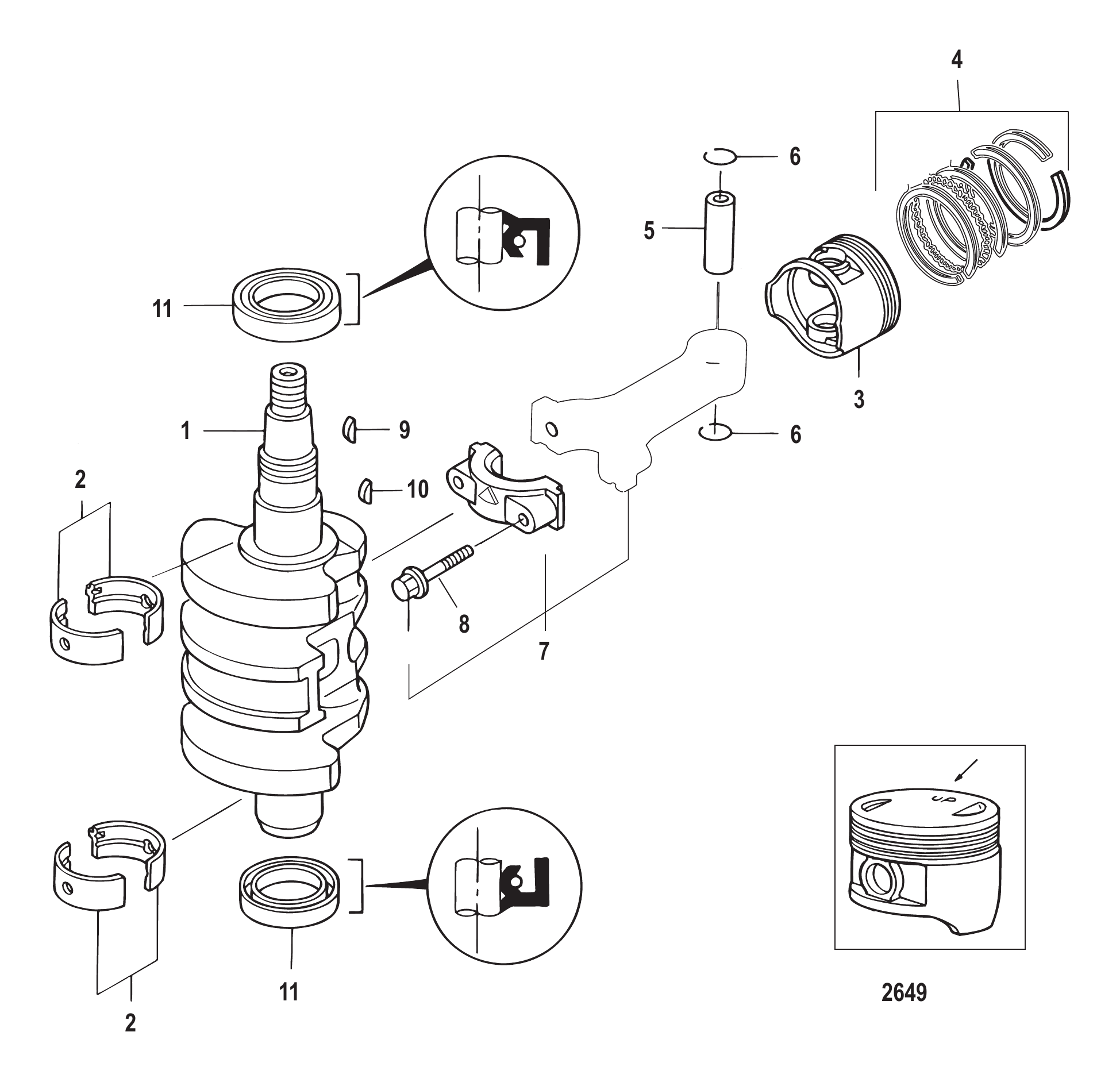 曲轴、活塞及连杆0R310615及以上 Crankshaft, Pistons and Connecting Rods 0R310615 and Up