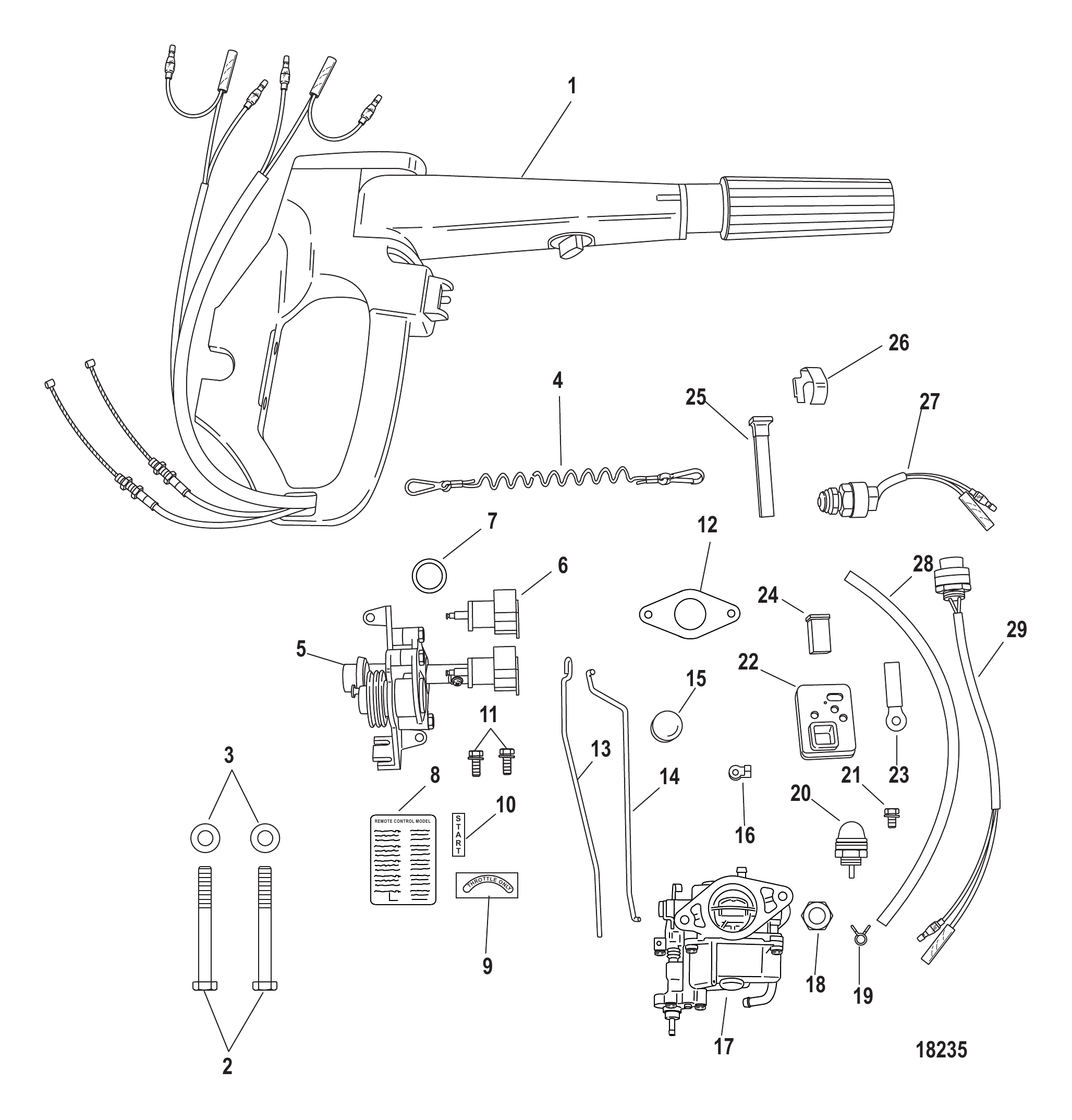 9.9马力电动舵柄转换套件 896289A02 Tiller Handle Conversion Kit 9.9 Hp Electric 896289A02