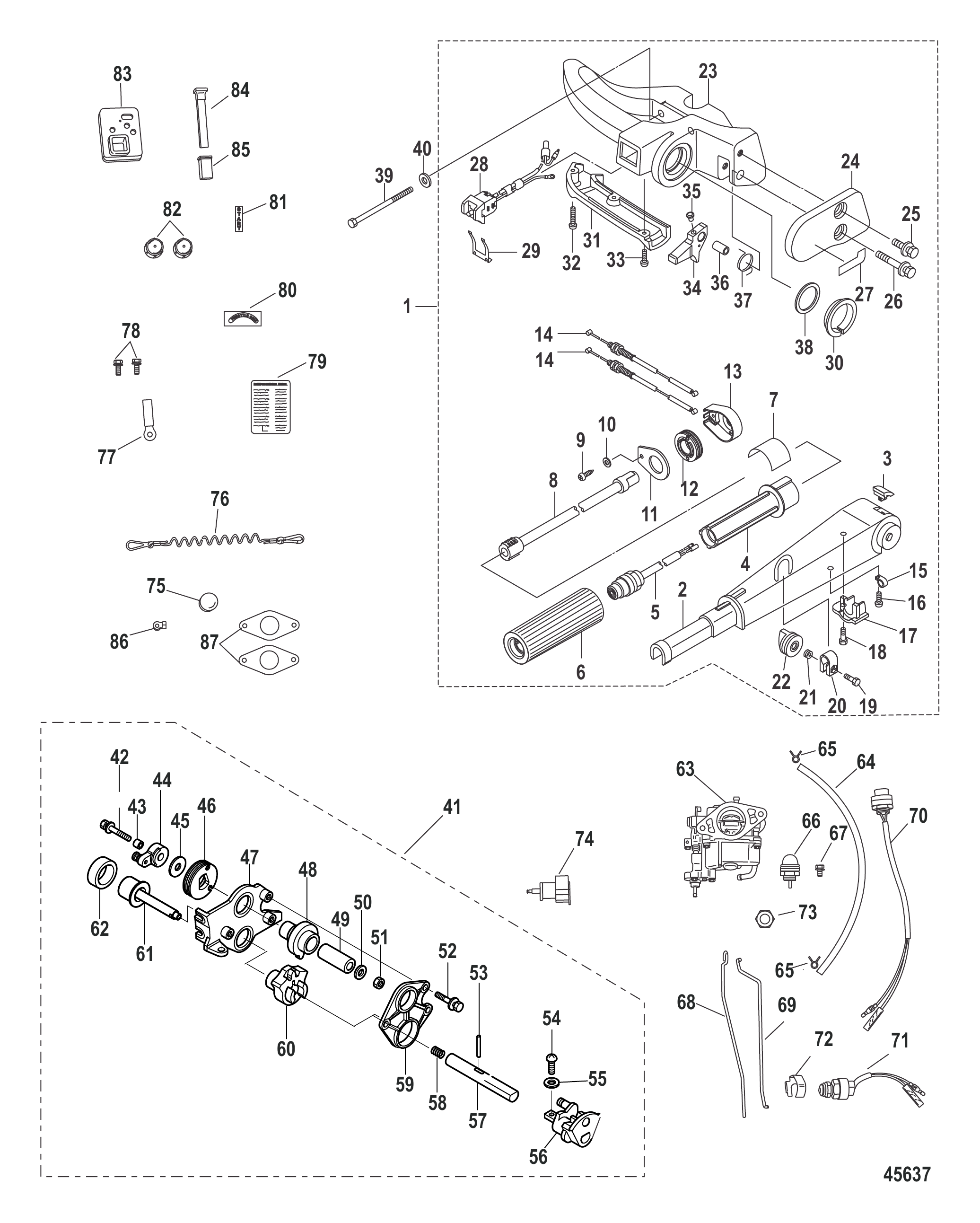 舵柄转换套件9.9马力电动-8M0051066 Tiller Handle Conversion Kit 9.9 Hp Electric - 8M0051066