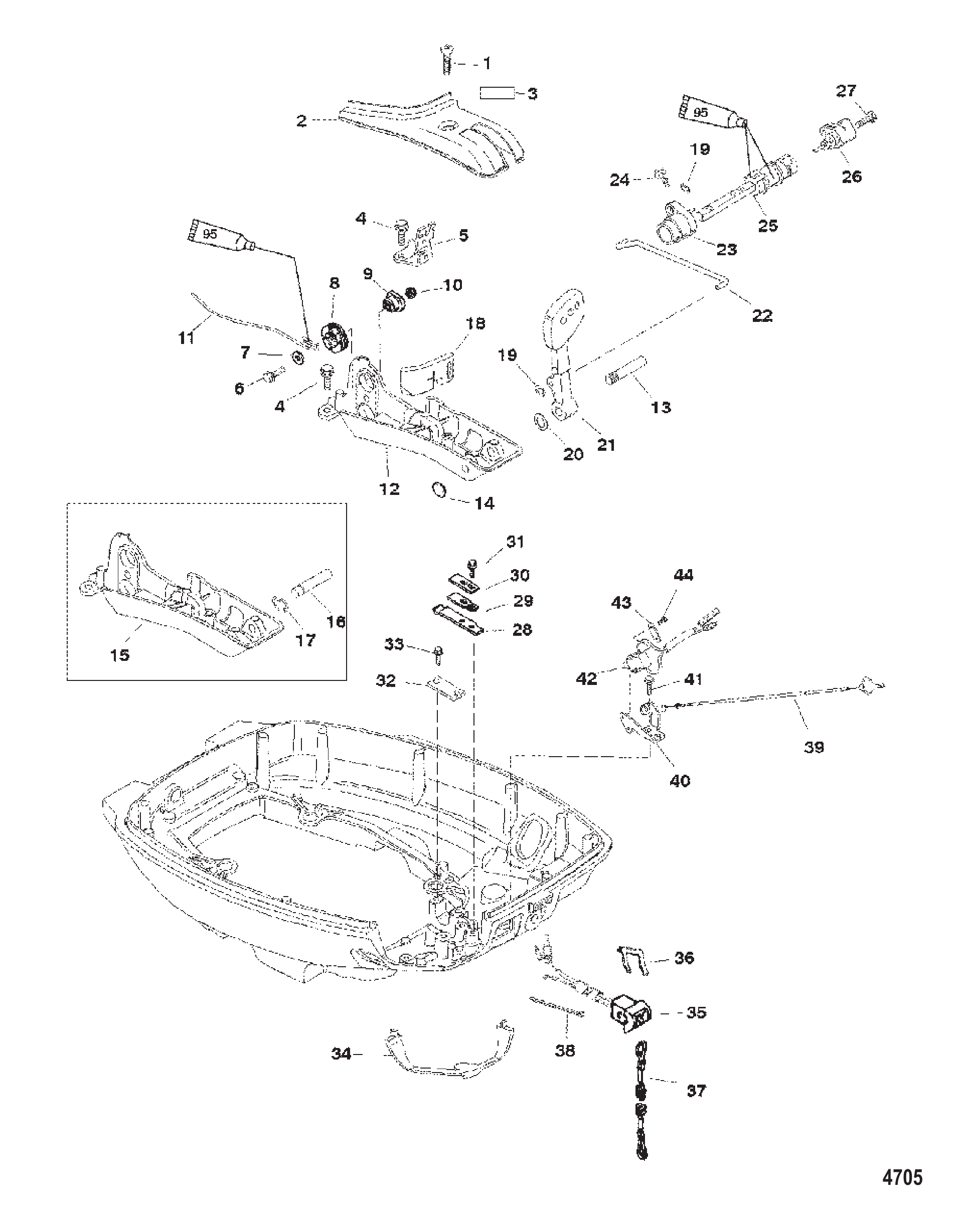 油门/换挡联动装置（手柄型号） Throttle/Shift Linkage (Handle Models)