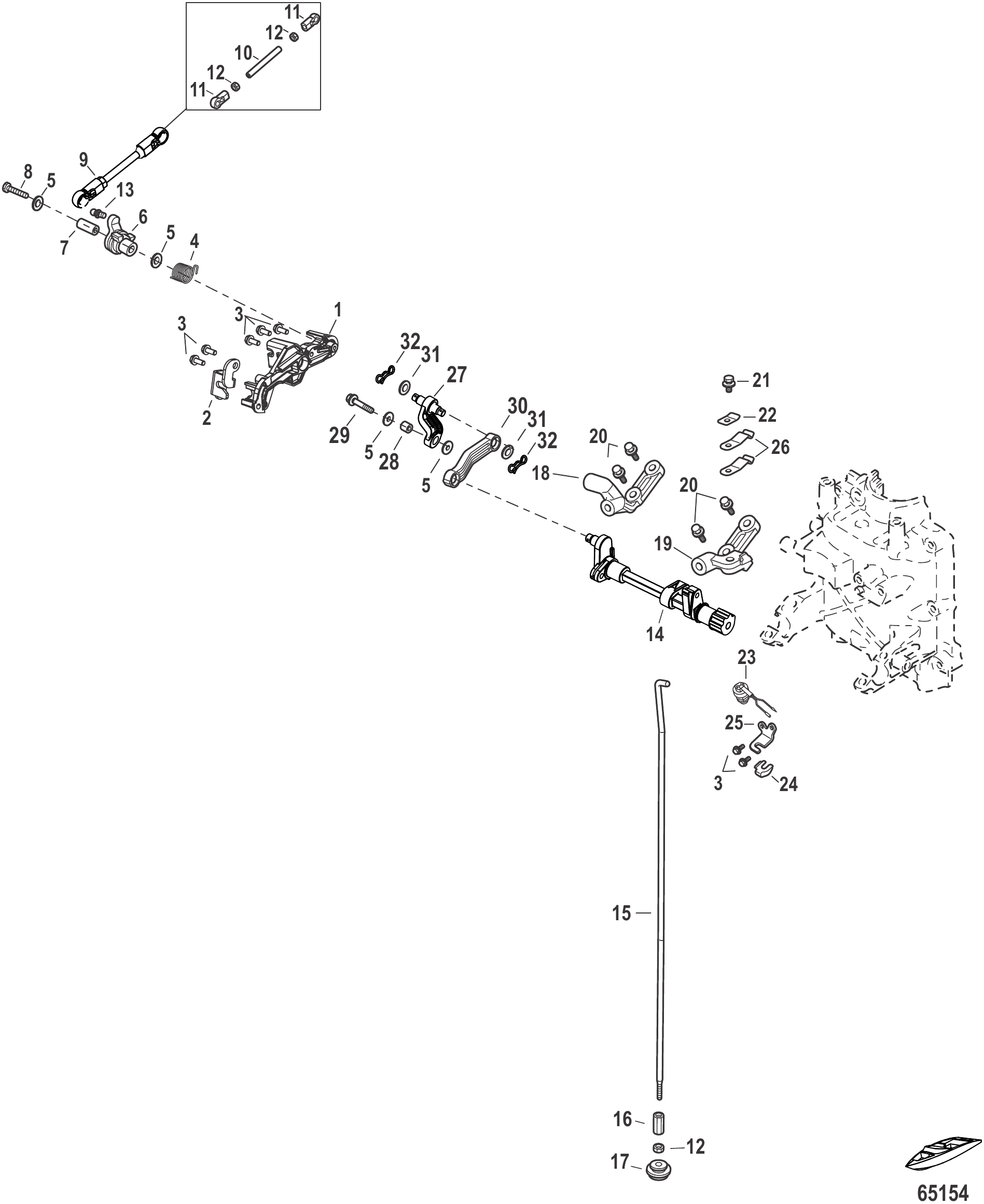 舵柄油门与换挡连杆 Throttle and Shift Linkage Tiller