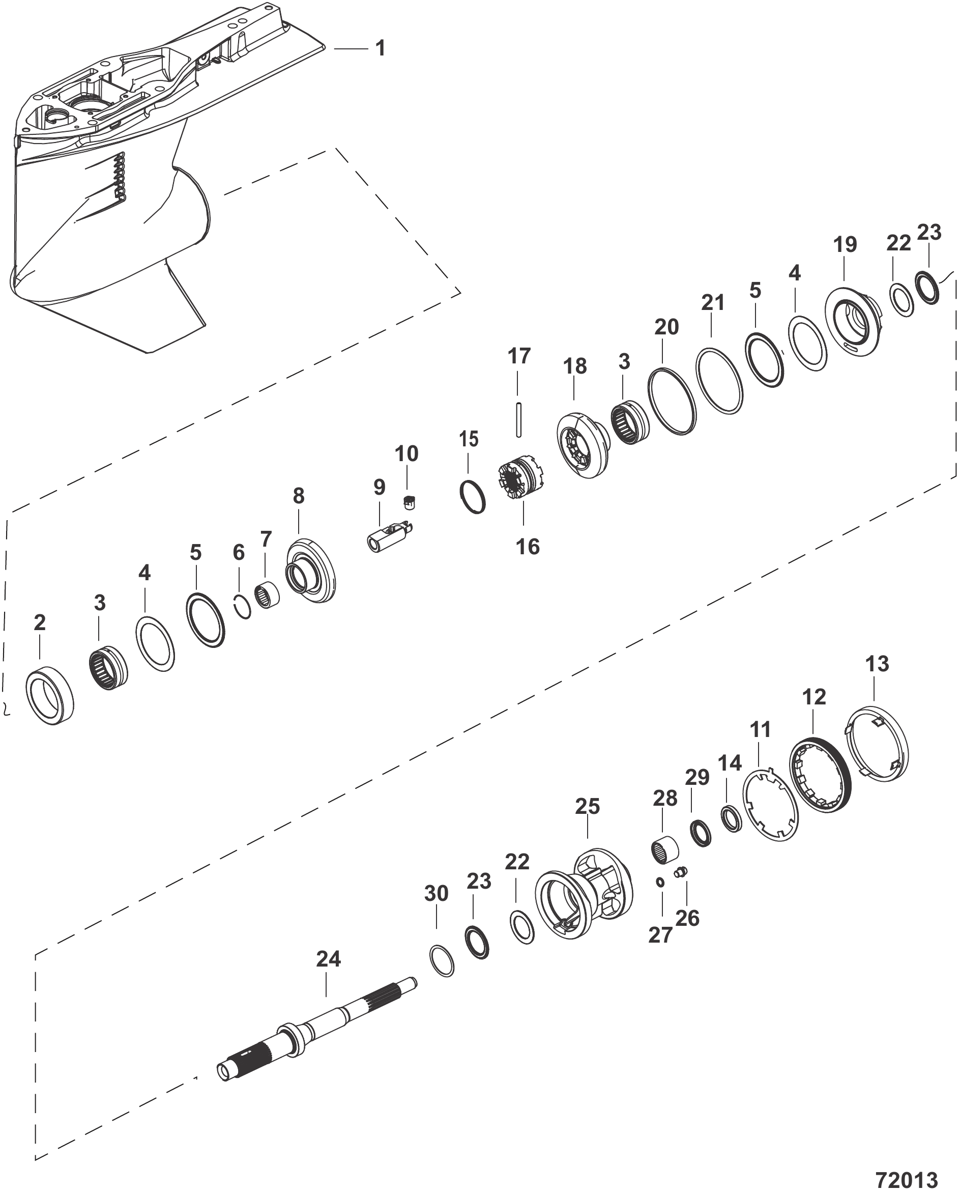 齿轮箱壳体（螺旋桨轴，逆时针旋转1.92速比）2B172249至2B205521 Gear Housing, Propeller Shaft, Counter Rotation (1.92 Ratio) 2B172249 thru 2B205521