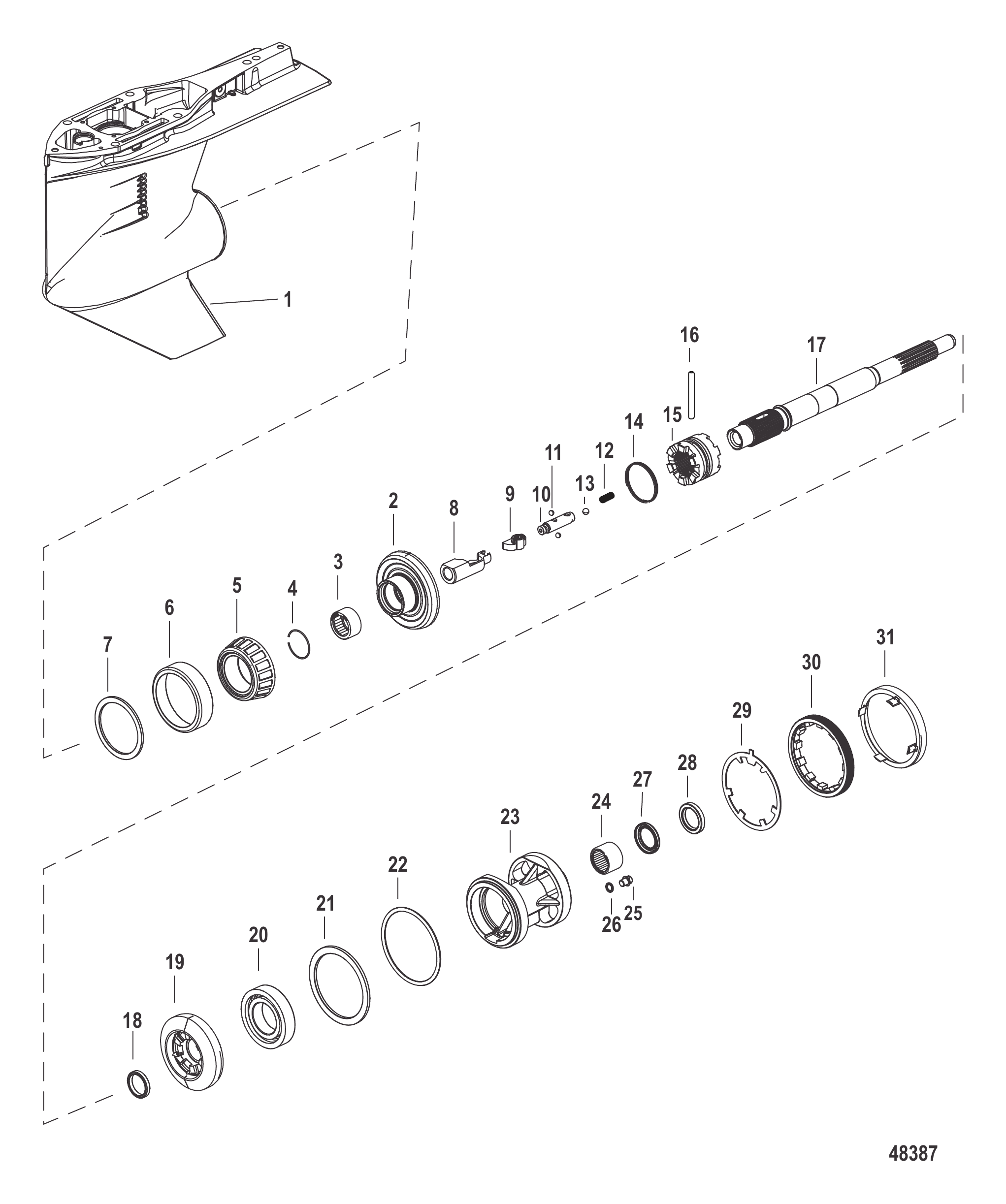 齿轮箱壳体（螺旋桨轴，顺时针旋转1.92速比）离合器标记8M0045760 Gear Housing, Propeller Shaft, Standard Rotation (1.92 Ratio) Clutch Stamp 8M0045760