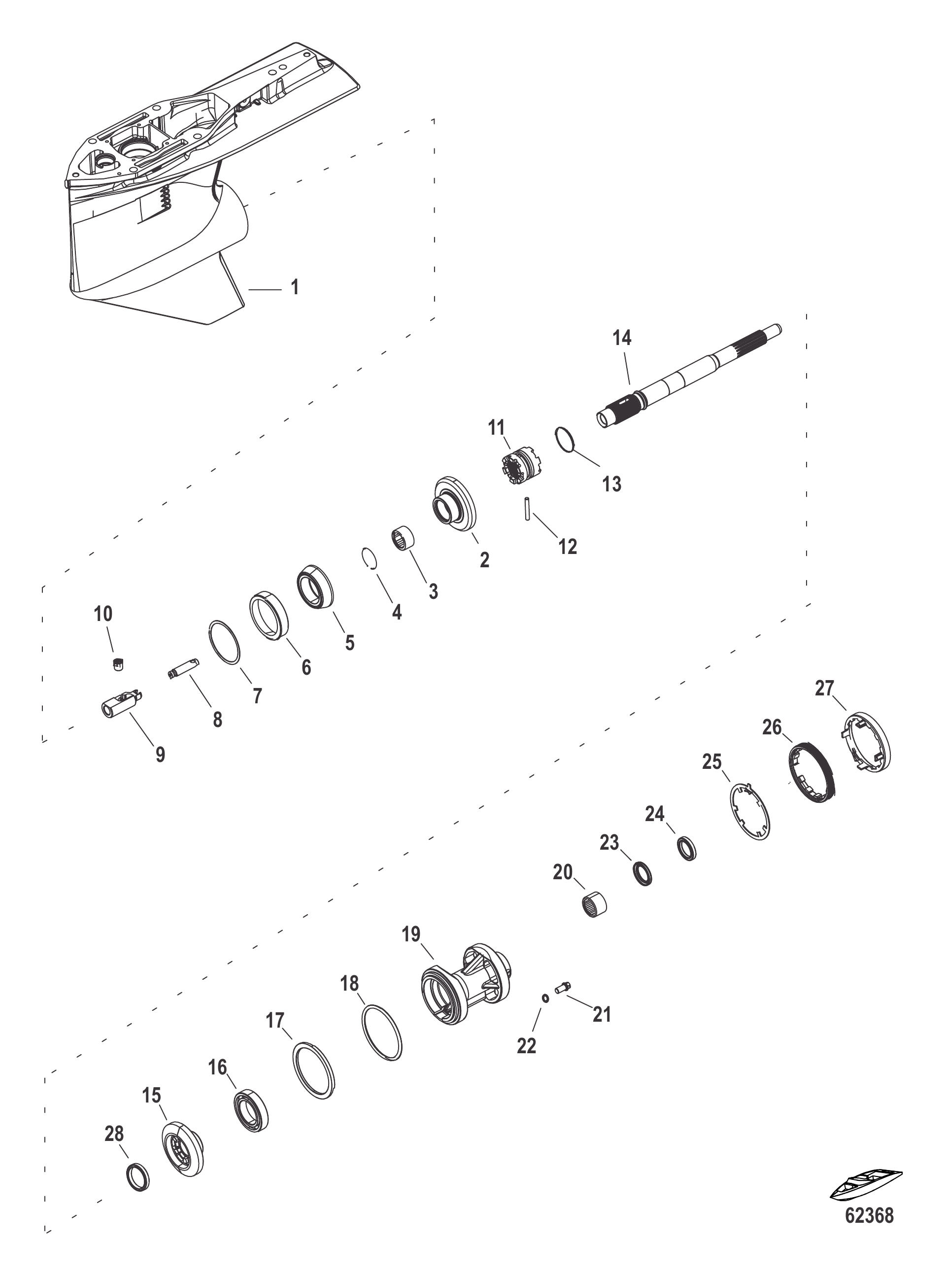 齿轮箱壳体（螺旋桨轴，顺时针旋转1.92速比）离合器标记8M0073249 Gear Housing, Propeller Shaft, Standard Rotation (1.92 Ratio) Clutch Stamp 8M0073249