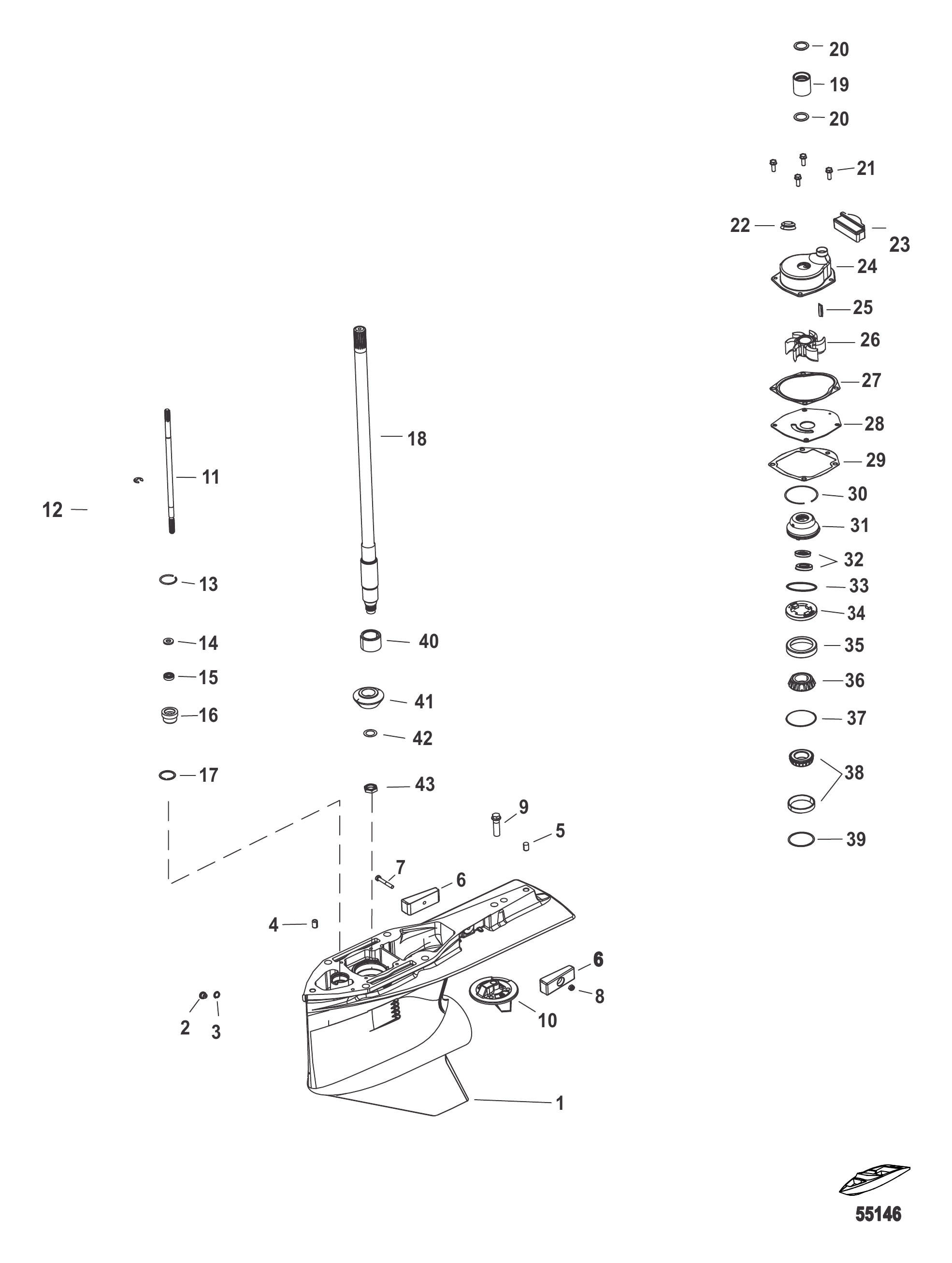 齿轮箱-驱动轴2.07:1标准旋转 Gear Housing, Driveshaft 2.07:1 Standard Rotation