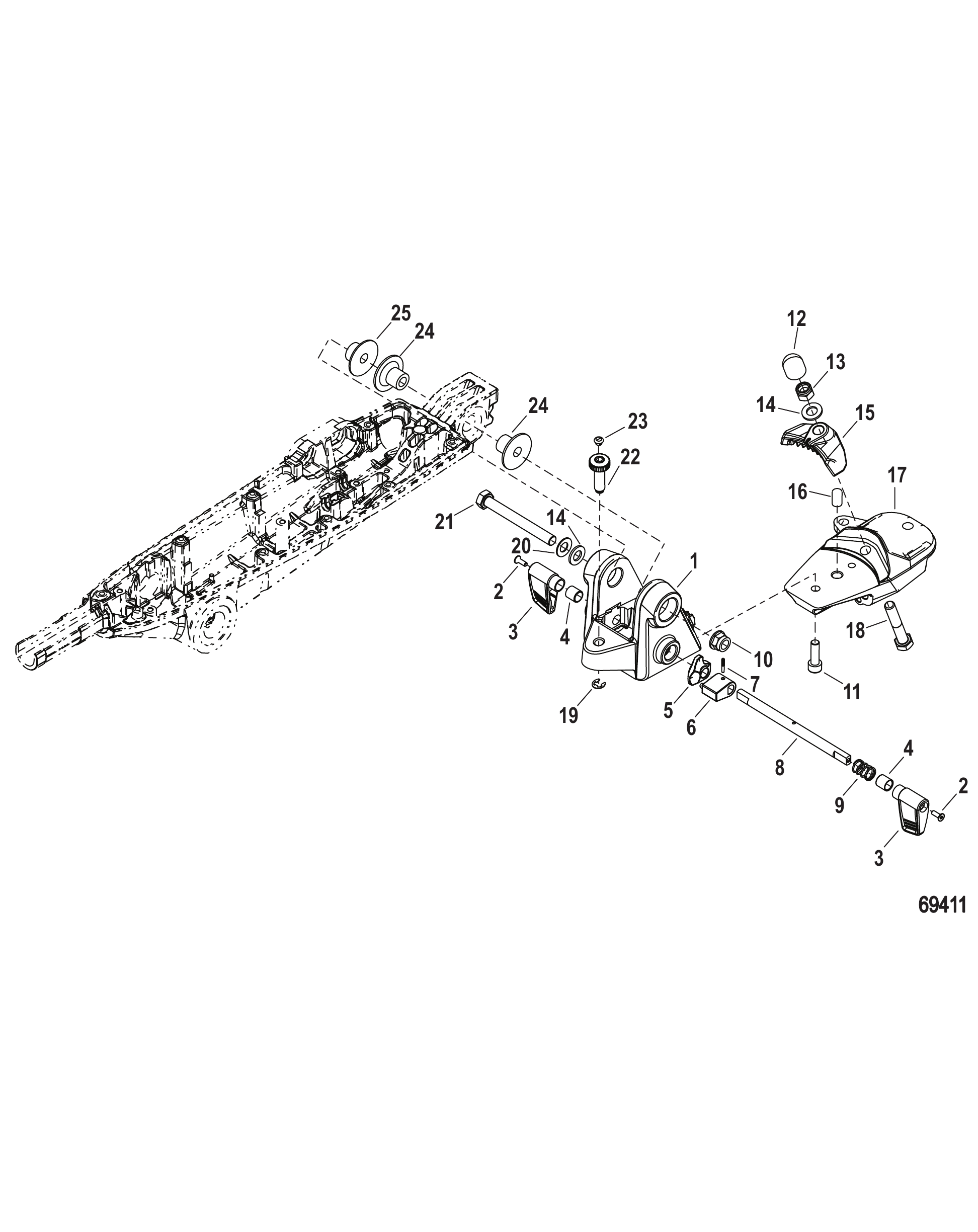 舵柄后支架总成(中置式SeaPro) Tiller Handle Rear Bracket Assembly (Mid Mount SeaPro)