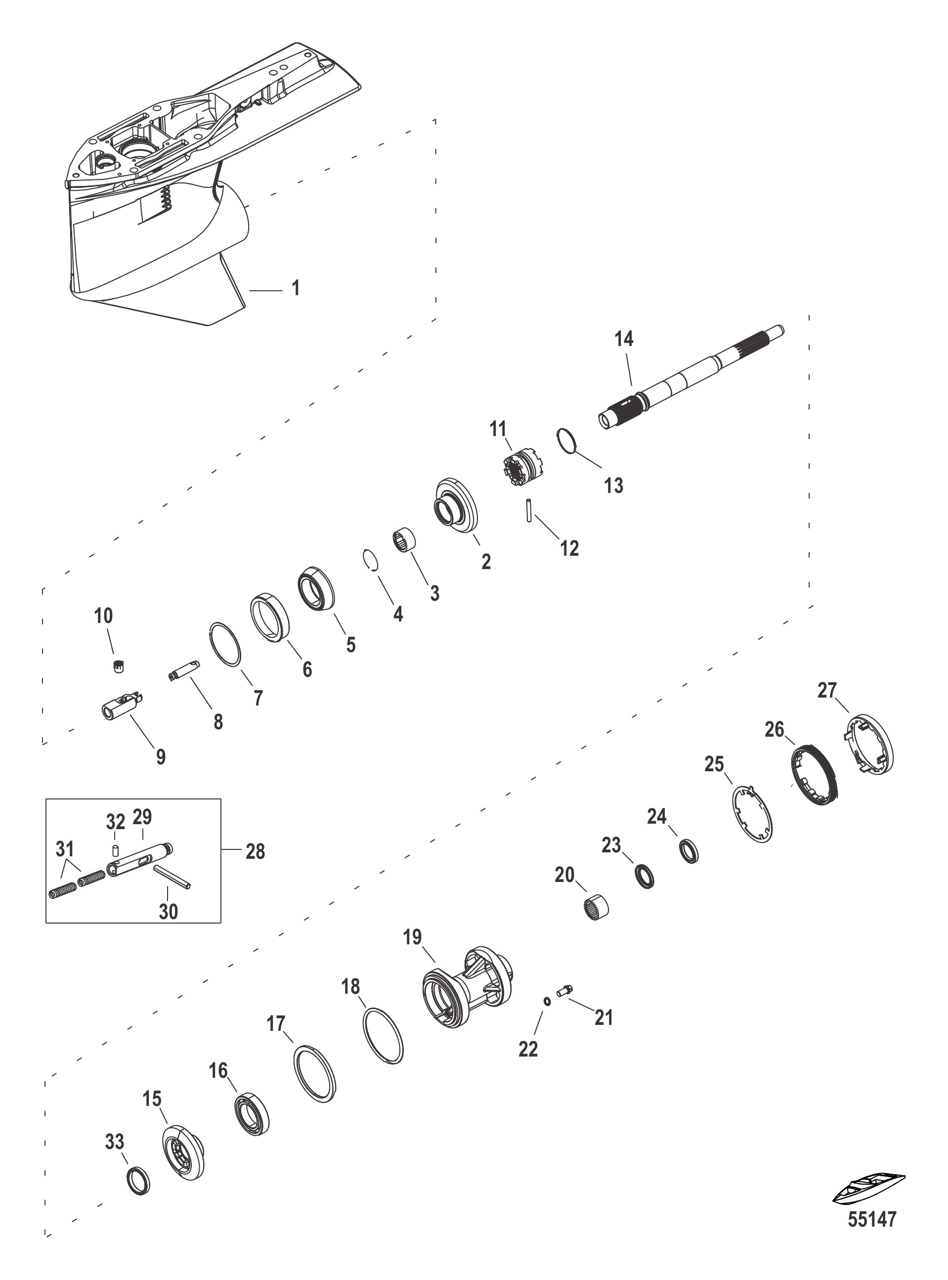 齿轮箱-螺旋桨轴2.38:1标准旋转 Gear Housing, Propeller Shaft 2.38:1 Standard Rotation