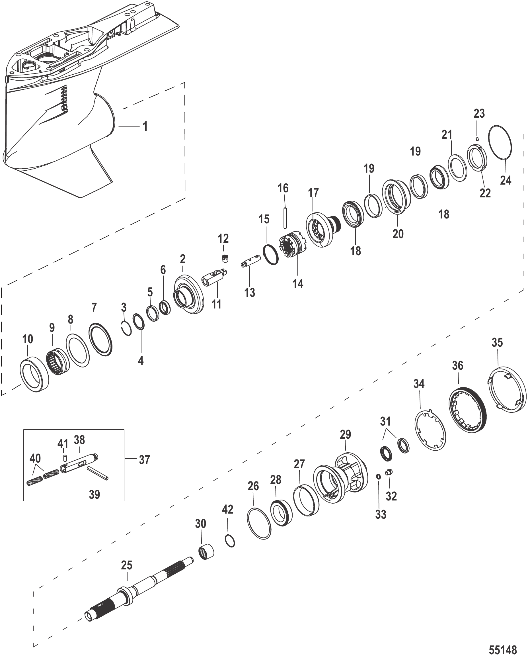 齿轮箱-螺旋桨轴2.38:1反向旋转 Gear Housing, Propeller Shaft 2.38:1 Counter Rotation