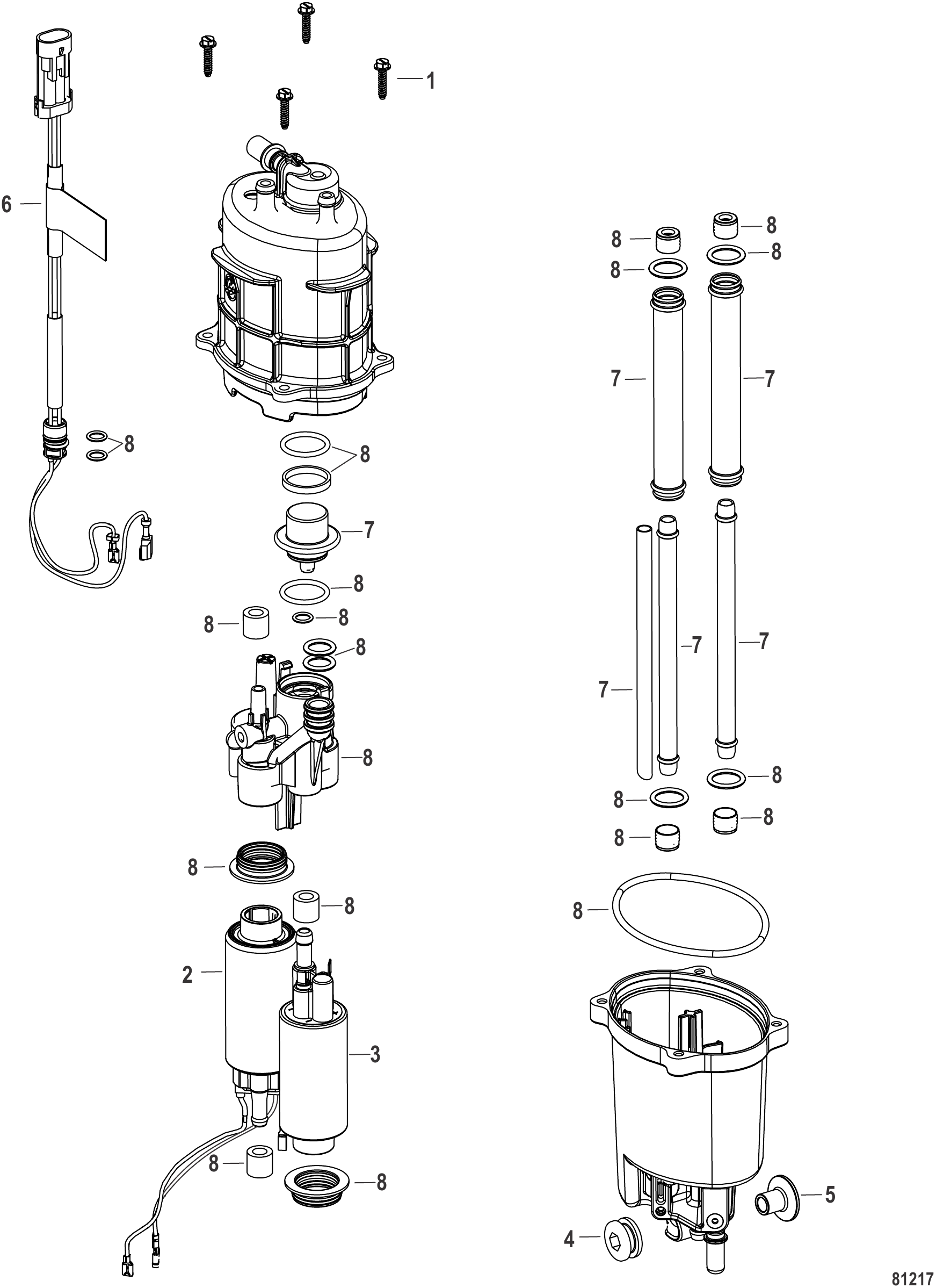 燃油供给模块组件 8M0235171-3B694499及以上 Fuel Supply Module Components 8M0235171 - 3B694499 and Up