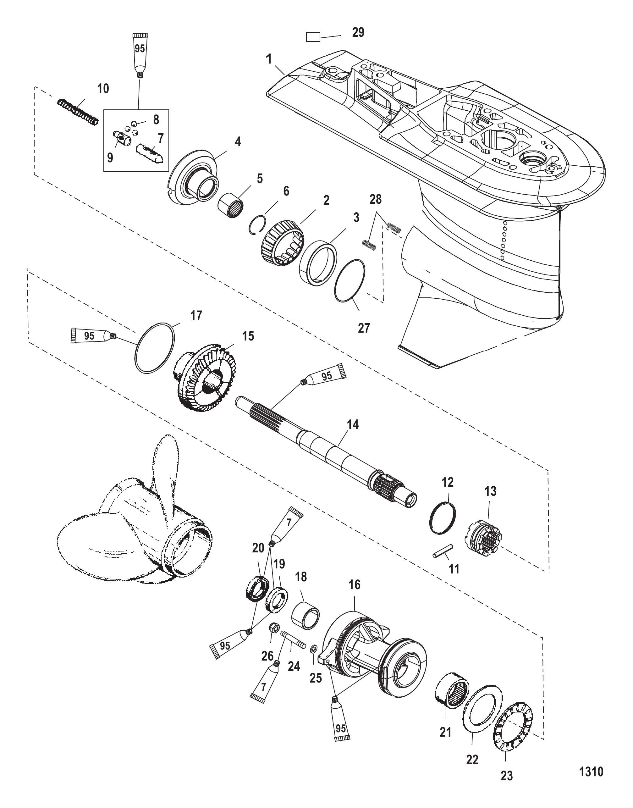 齿轮箱（螺旋桨轴，2.07:1）（序列号0T590054及以上） Gear Housing (Propshaft) (2.07:1) (S/N-0T590054 And Up)