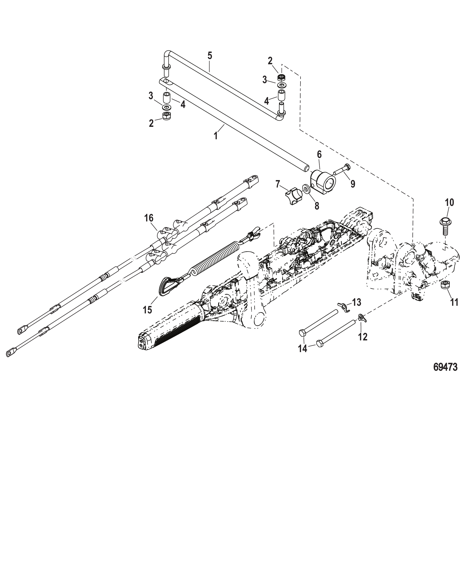 舵柄套件组件（中置式SeaPro） Tiller Handle Kit Components (Mid Mount SeaPro)