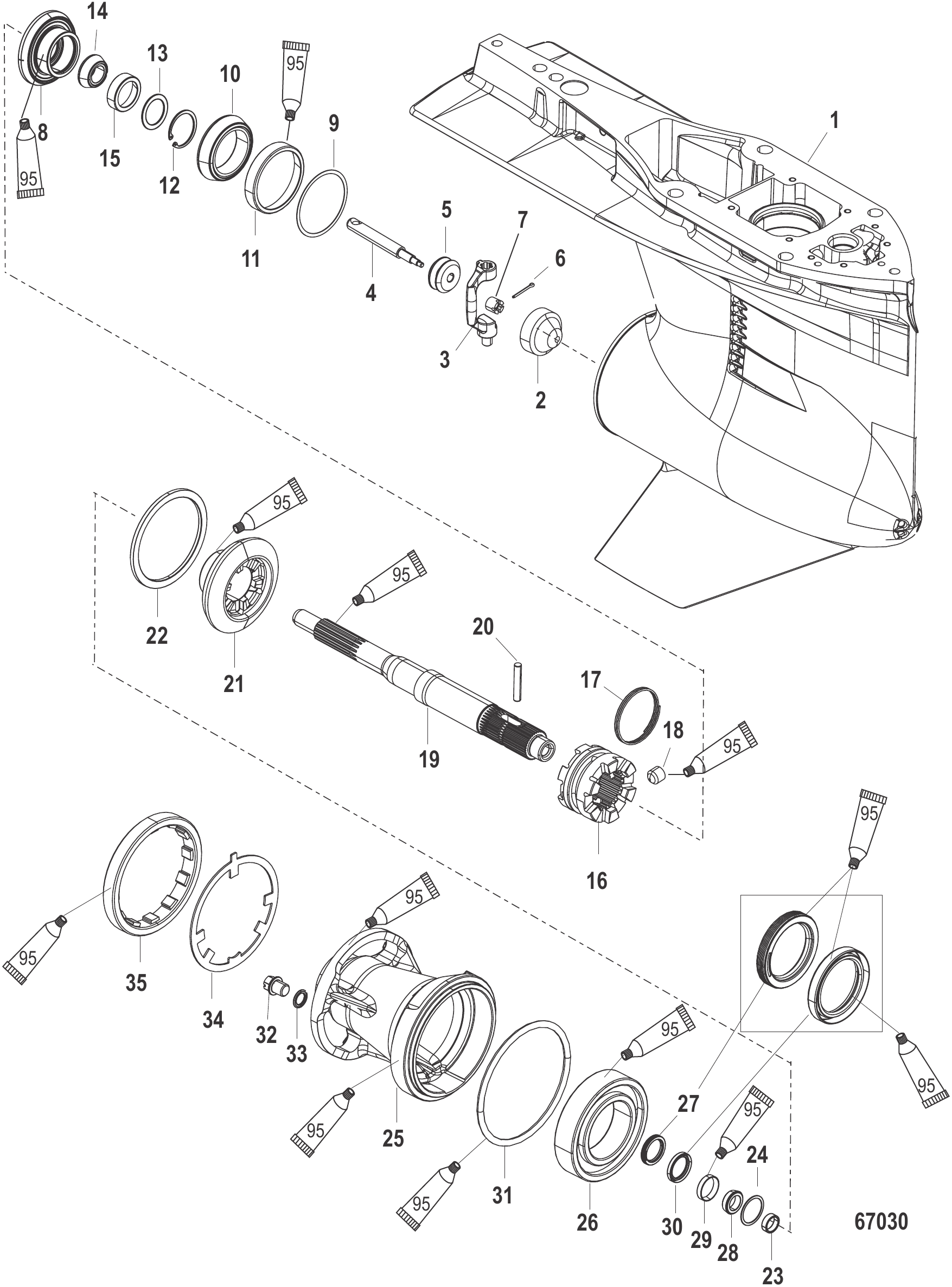 齿轮箱螺旋桨轴 4.08鱼雷型 2.08减速比 Gear Housing Propeller Shaft 4.08 Torpedo 2.08 Ratio
