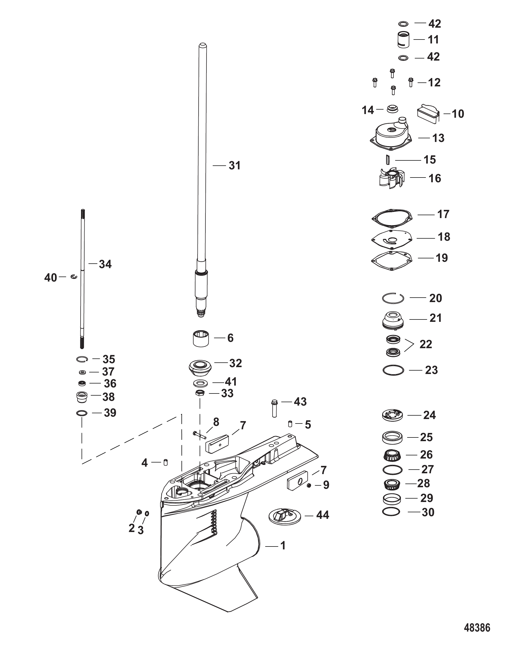 齿轮箱壳体（驱动轴，顺/逆时针旋转1.92速比） Gear Housing, Driveshaft Standard/Counter Rotation (1.92 Ratio)