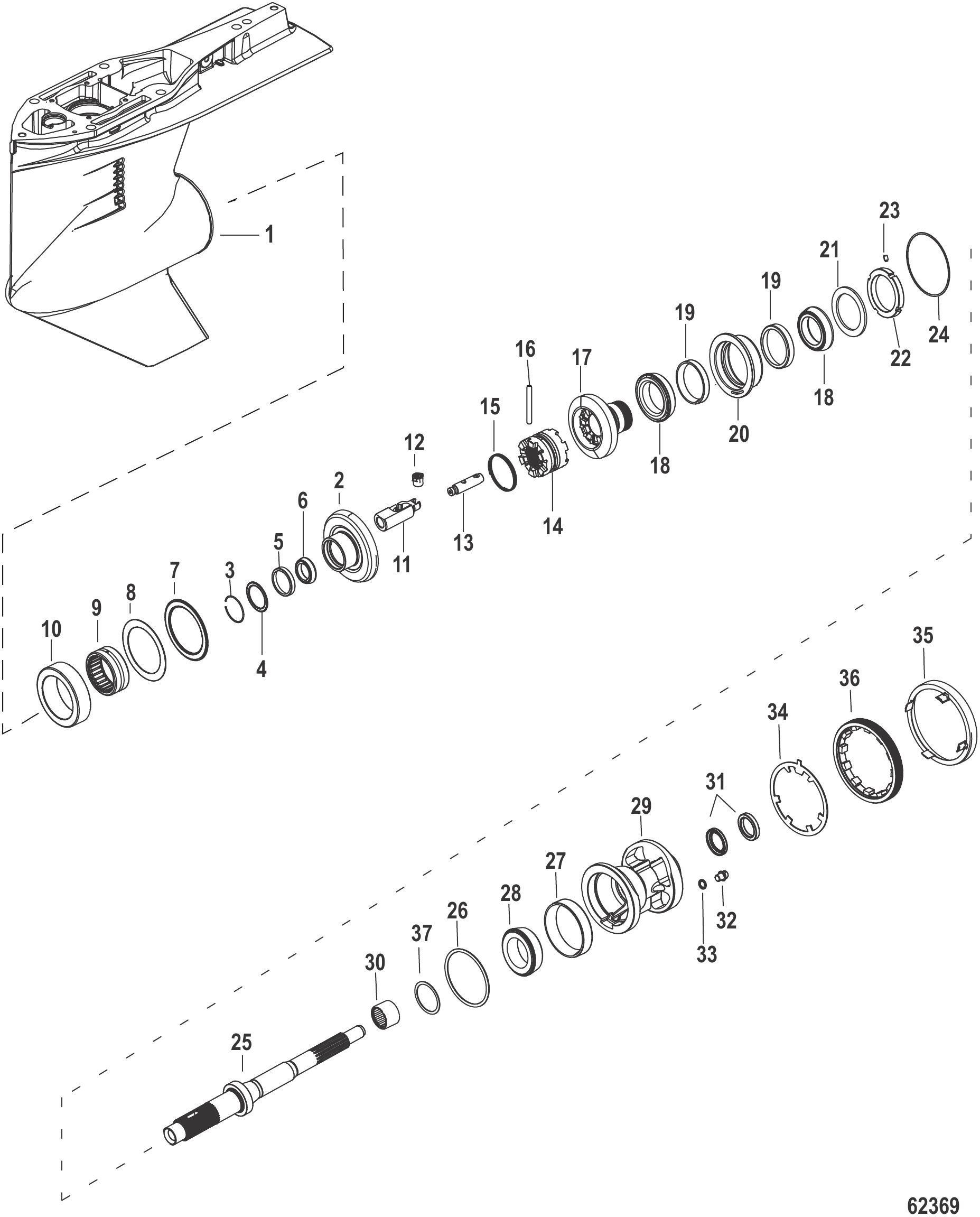 齿轮箱壳体（螺旋桨轴，逆时针旋转1.92速比）2B205522及以上 Gear Housing, Propeller Shaft, Counter Rotation (1.92 Ratio) 2B205522 and Up