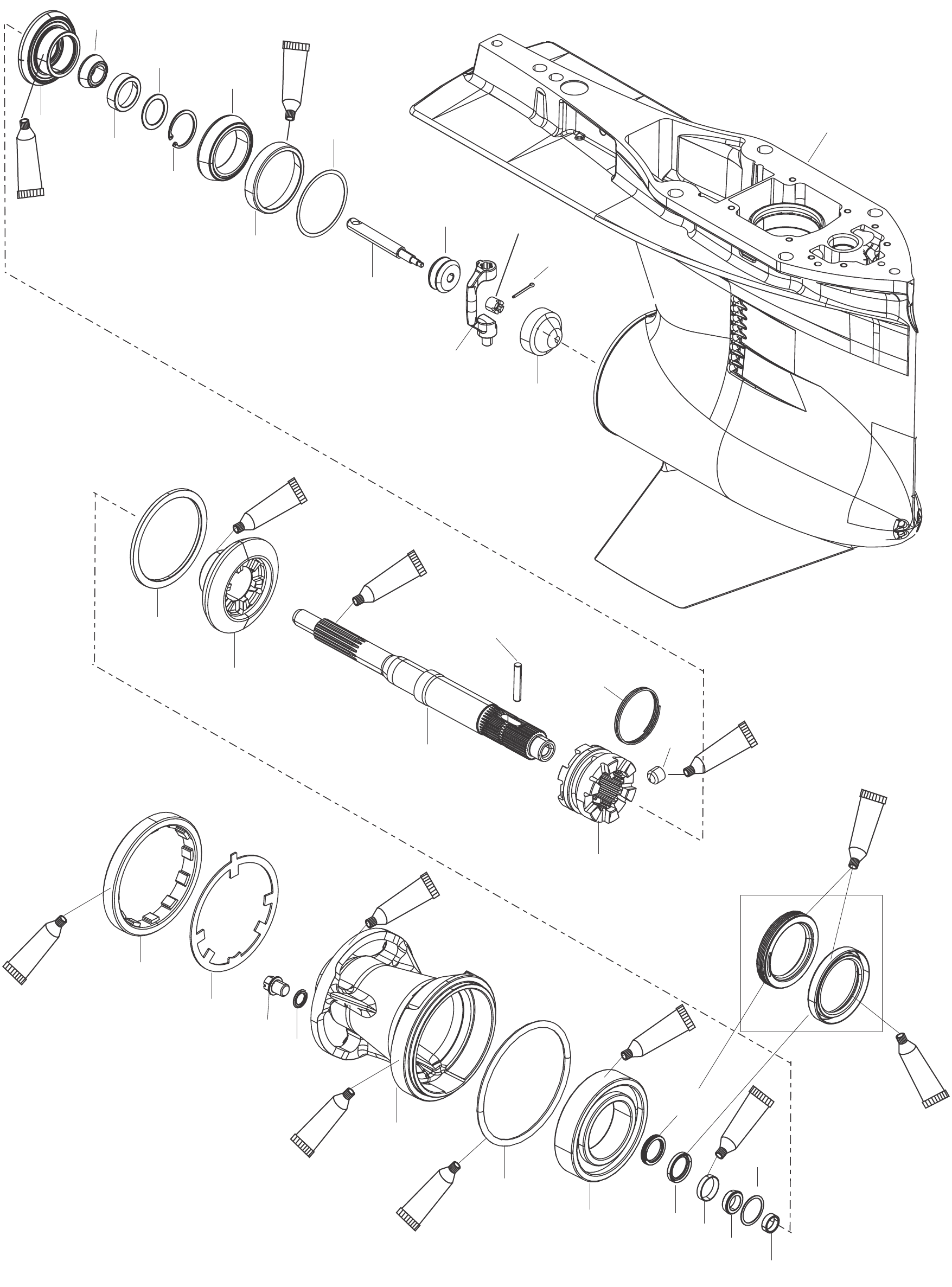 齿轮箱壳体（螺旋桨轴，顺时针旋转1.92速比）SEAPRO 3B111735及以上 Gear Housing, Propeller Shaft, Standard Rotation (1.92 Ratio) SEAPRO 3B111735 and Up