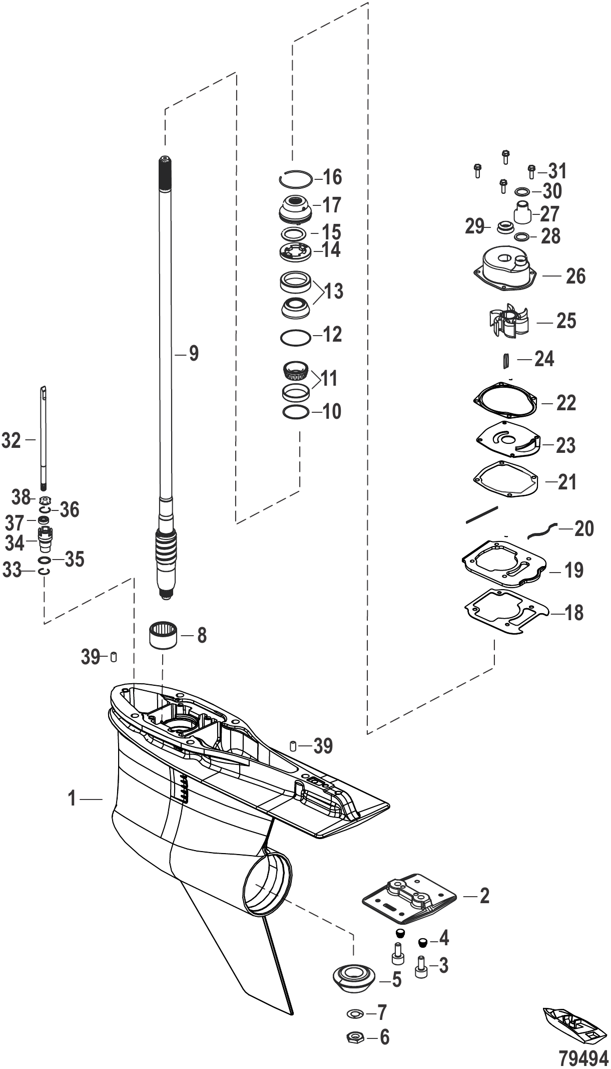 齿轮箱驱动轴（4.80鱼雷型，1.85传动比） Gear Housing Driveshaft, 4.80 Torpedo (1.85 Gear Ratio)
