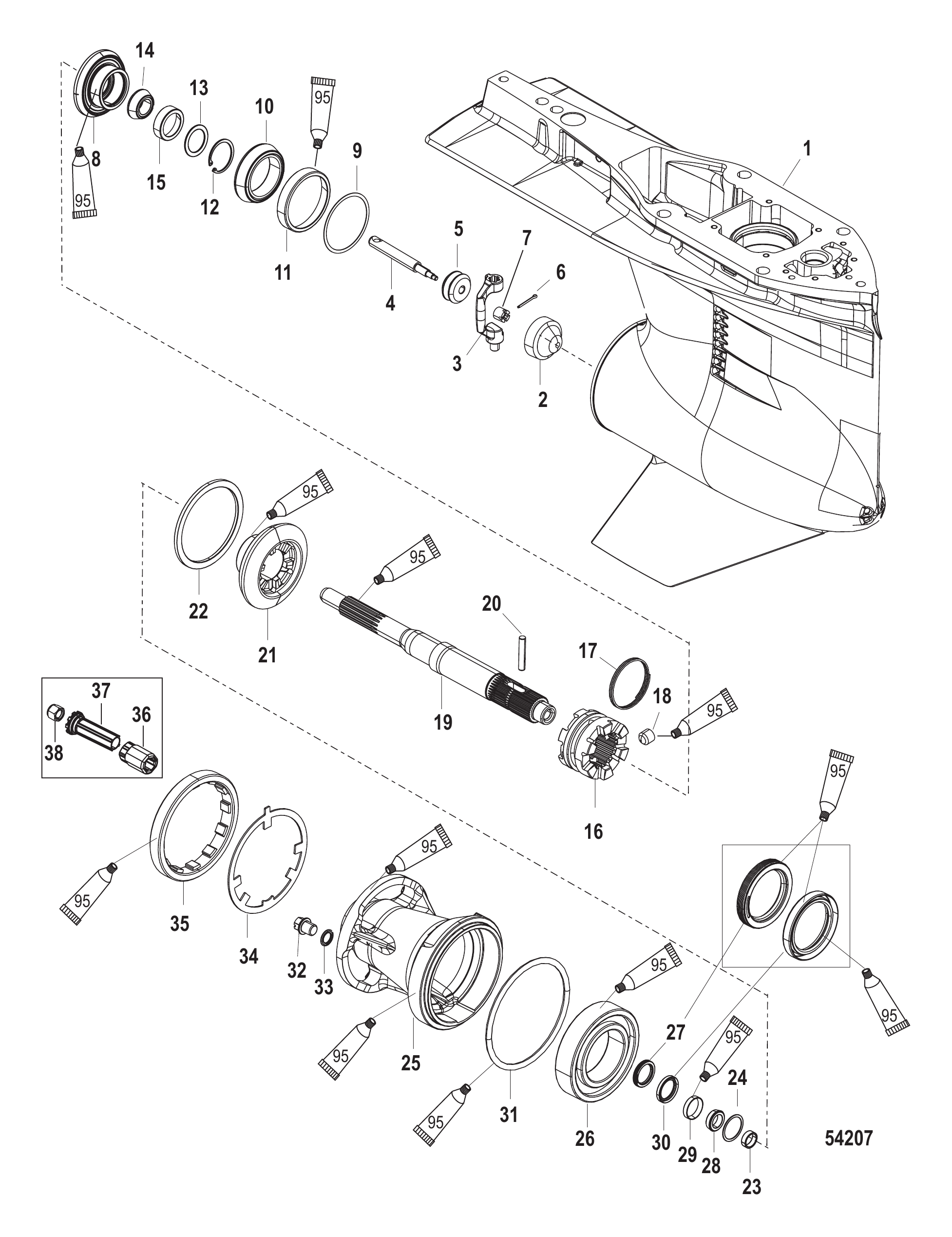 齿轮箱螺旋桨轴-标准旋转（2B026817及以上） Gear Housing Propeller Shaft-Std Rotation 2B026817 & up