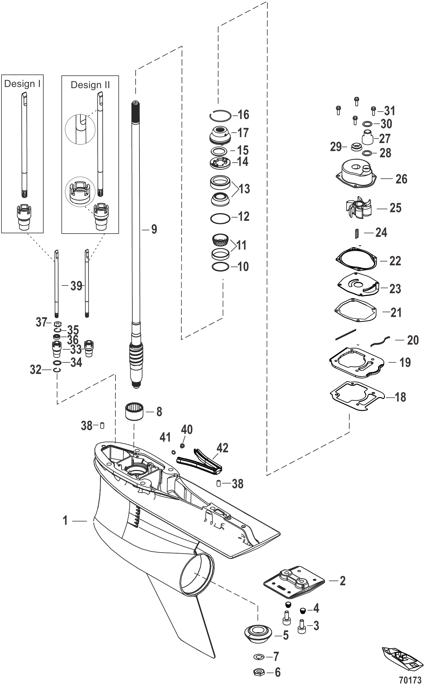 齿轮箱驱动轴,5.44鱼雷型(1.85减速比) Gear Housing, Driveshaft, 5.44 Torpedo (1.85 Gear Ratio)