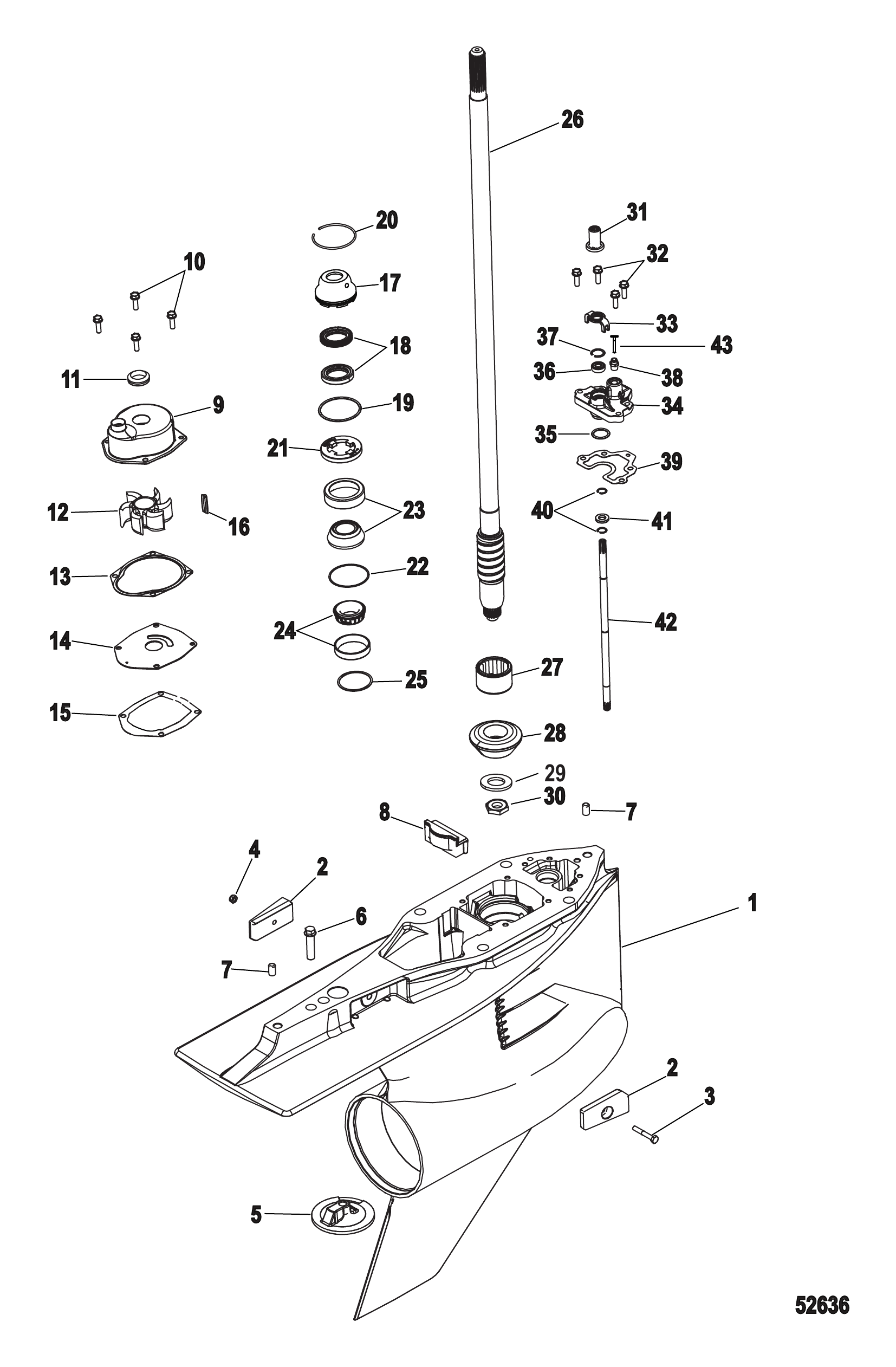 Gear Housing, Driveshaft, 5.44 Torpedo, SN 1B980360 and Up