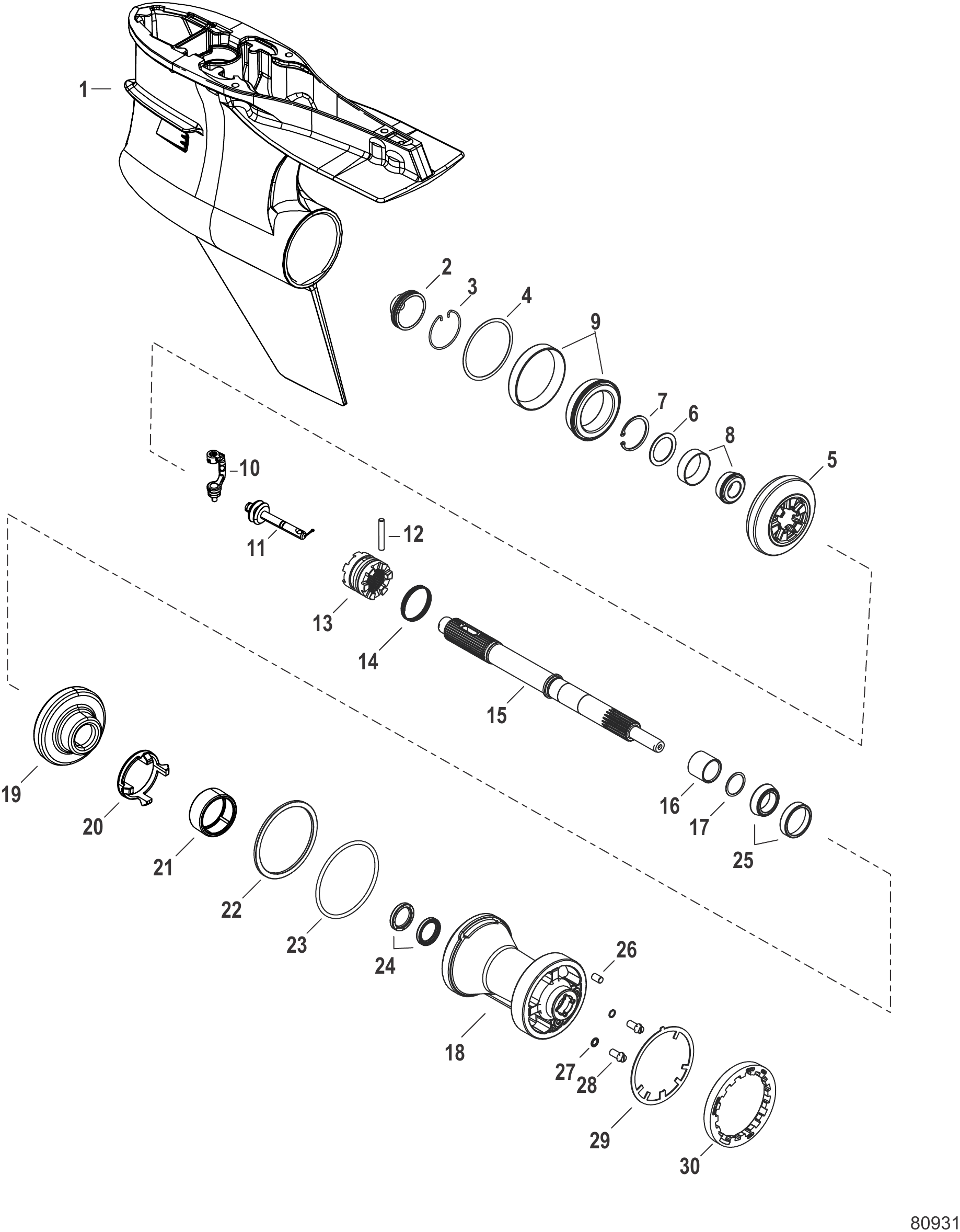 齿轮箱推进轴,正转,扭矩大师型(1.75减速比) Gear Housing Prop Shaft, Standard Rotation,Torque Master (1.75 Gear Ratio)