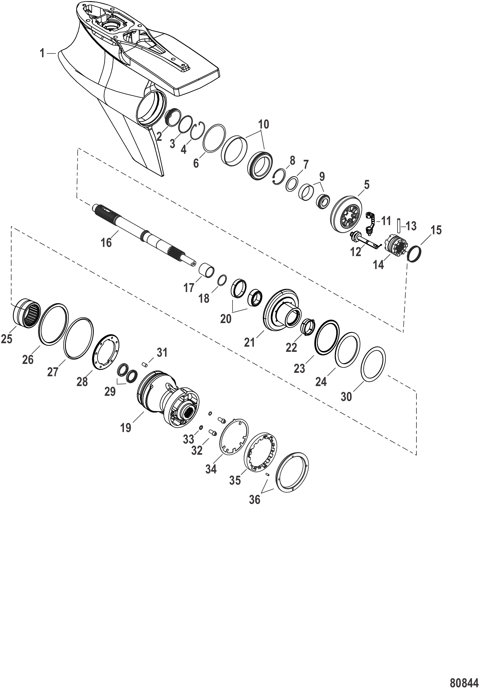 Gear Housing Prop Shaft, Standard Rotation, Sport Master (1.75 Gear Ratio)