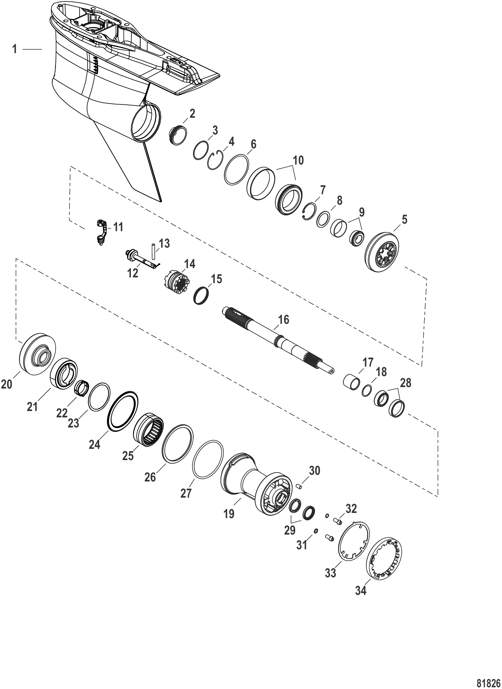 齿轮箱推进轴-反转,4.80鱼雷型(2.08减速比) Gear Housing Prop Shaft-Counter Rotation, 4.80 Torpedo (2.08 Ratio)