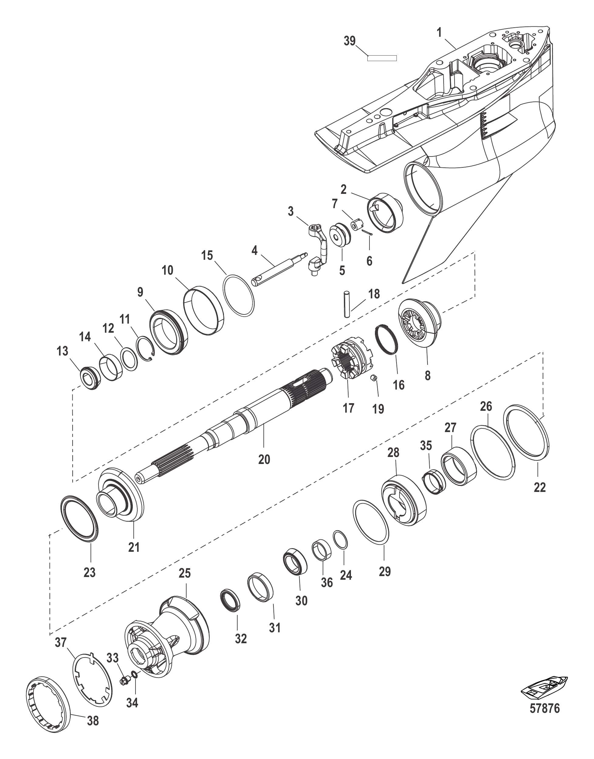 齿轮箱螺旋桨轴-反向旋转，4.80鱼雷型 Gear Housing Prop Shaft-Count Rot, 4.80 Torpedo