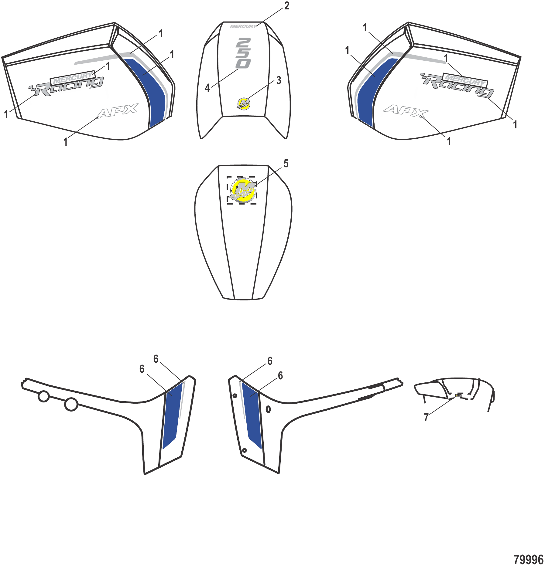 贴花 上罩和下罩 Decals Top and Lower Cowl