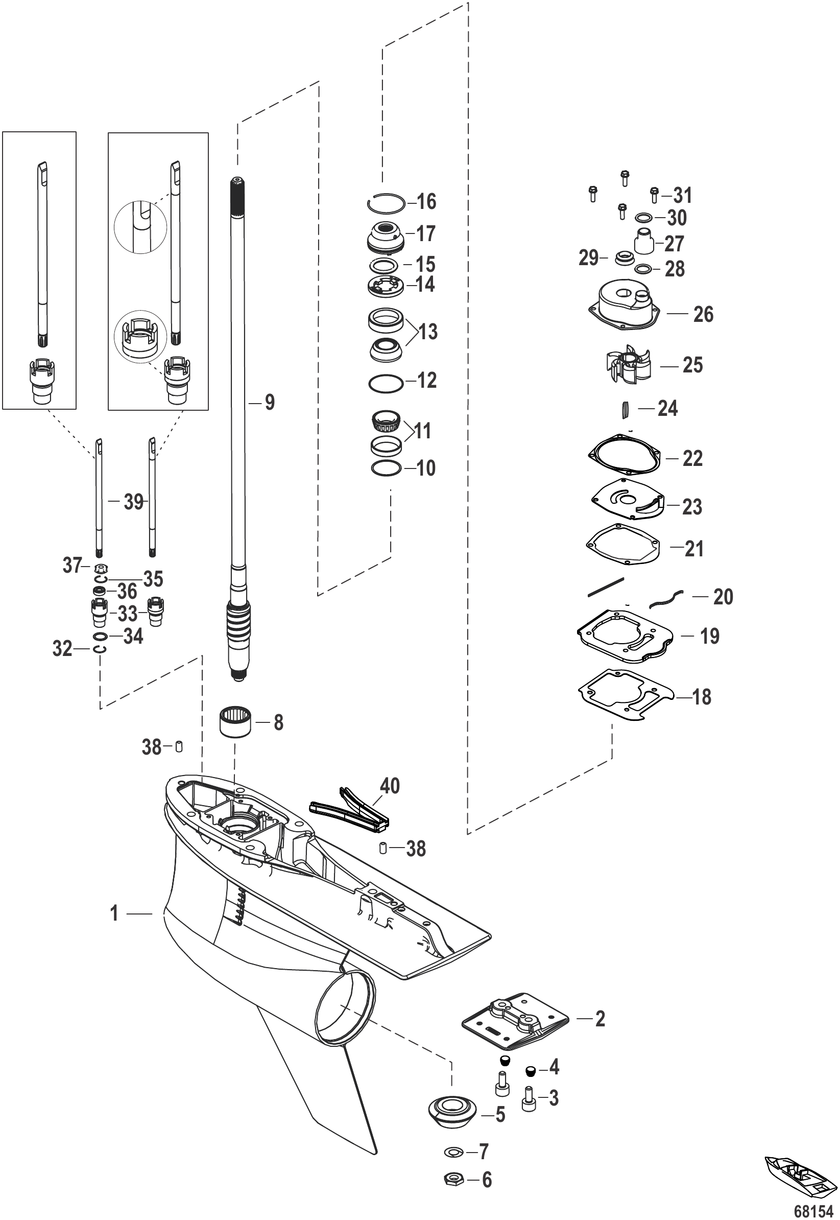 Gear Housing, Driveshaft - 5.44 Torpedo (1.75 Gear Ratio)
