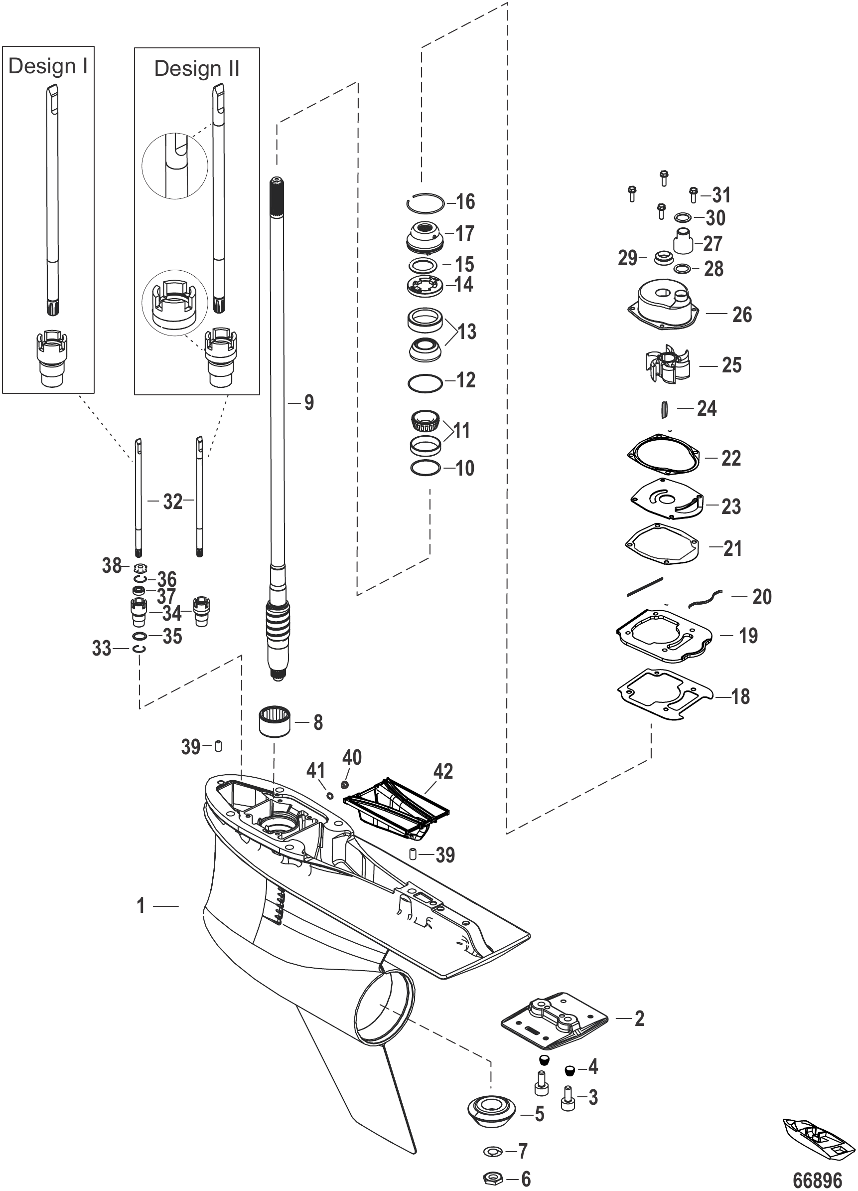 Gear Housing, Driveshaft, 5.44 Torpedo (1.75 and 1.85 Gear Ratio)