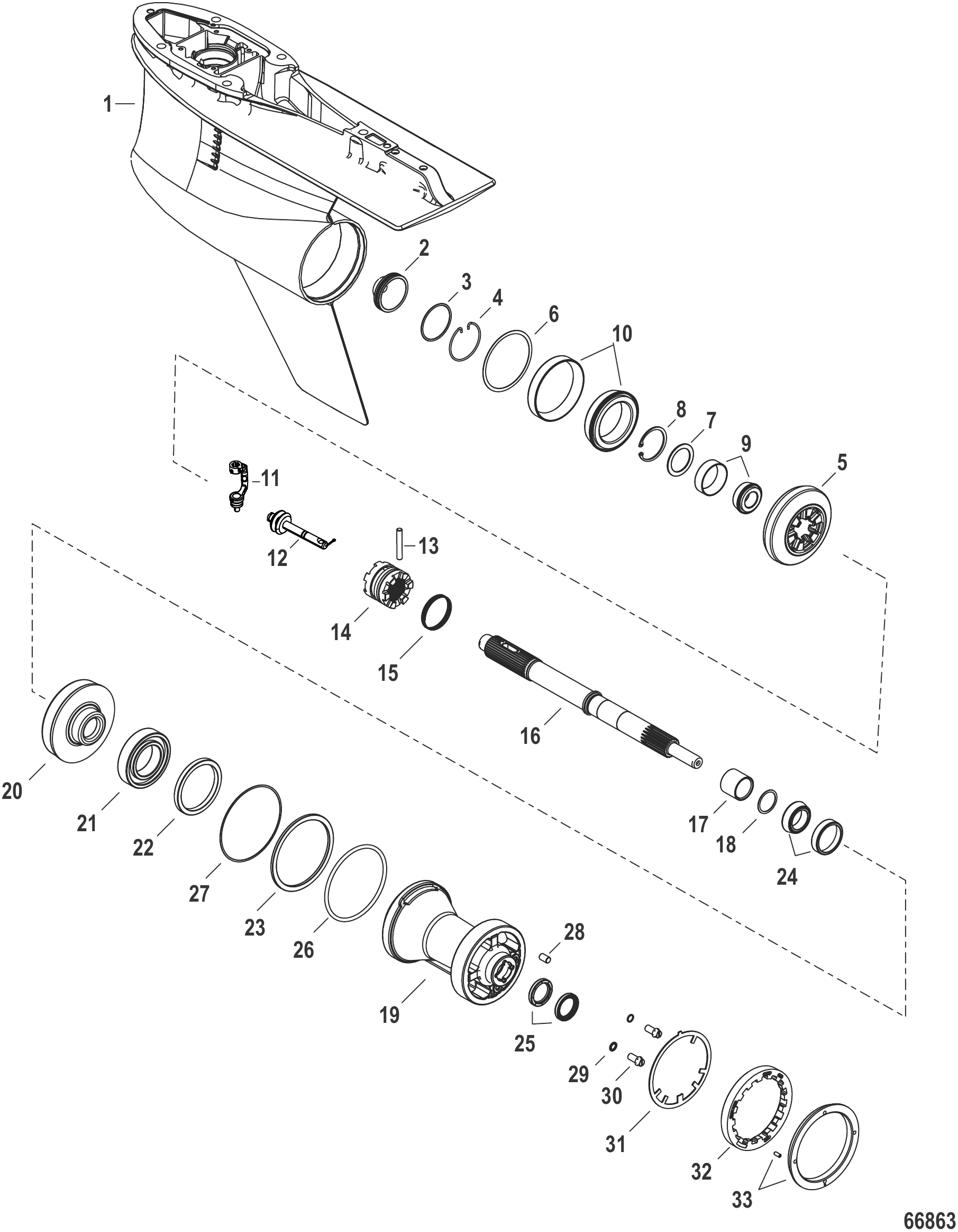 Gear Housing, Prop Shaft - Standard Rotation, 5.44 Torpedo (1.75 and 1.85 Gear Ratio)