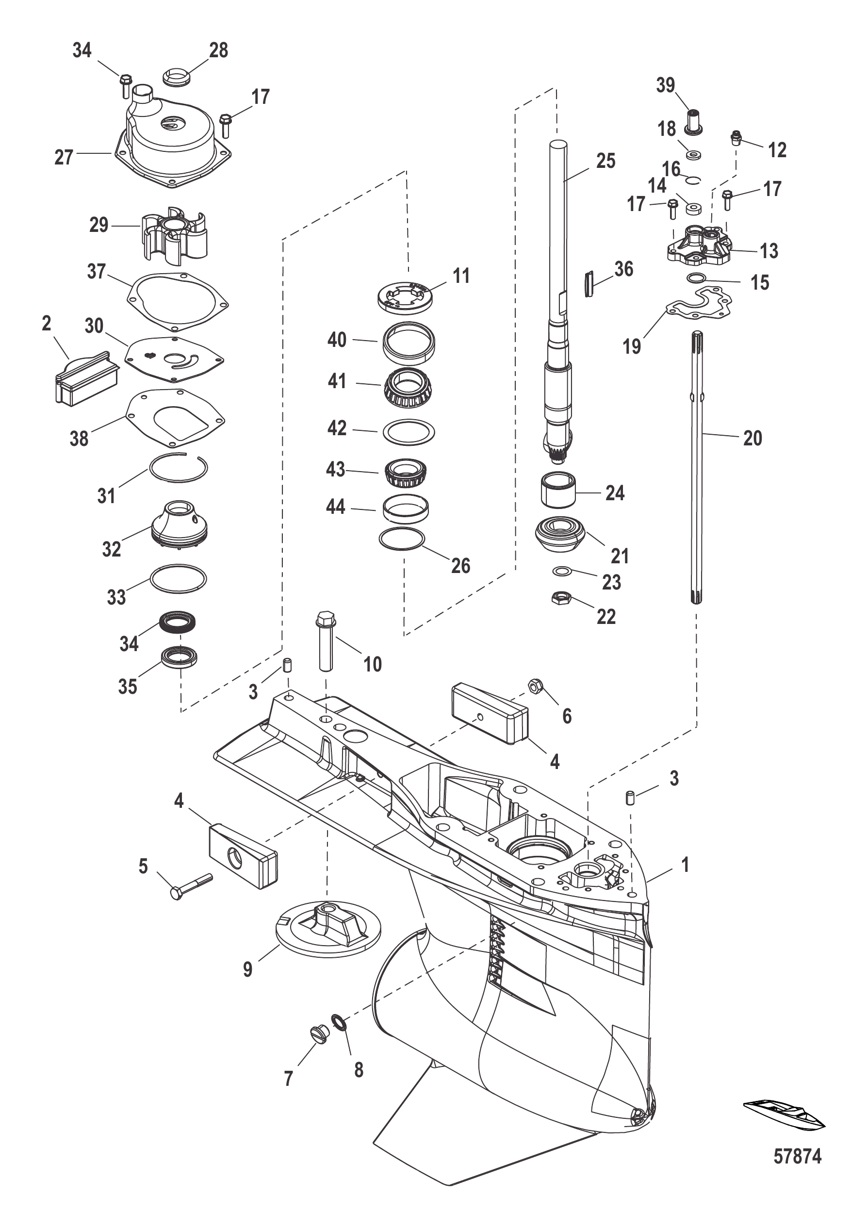 Gear Housing Driveshaft, 4.80 Torpedo