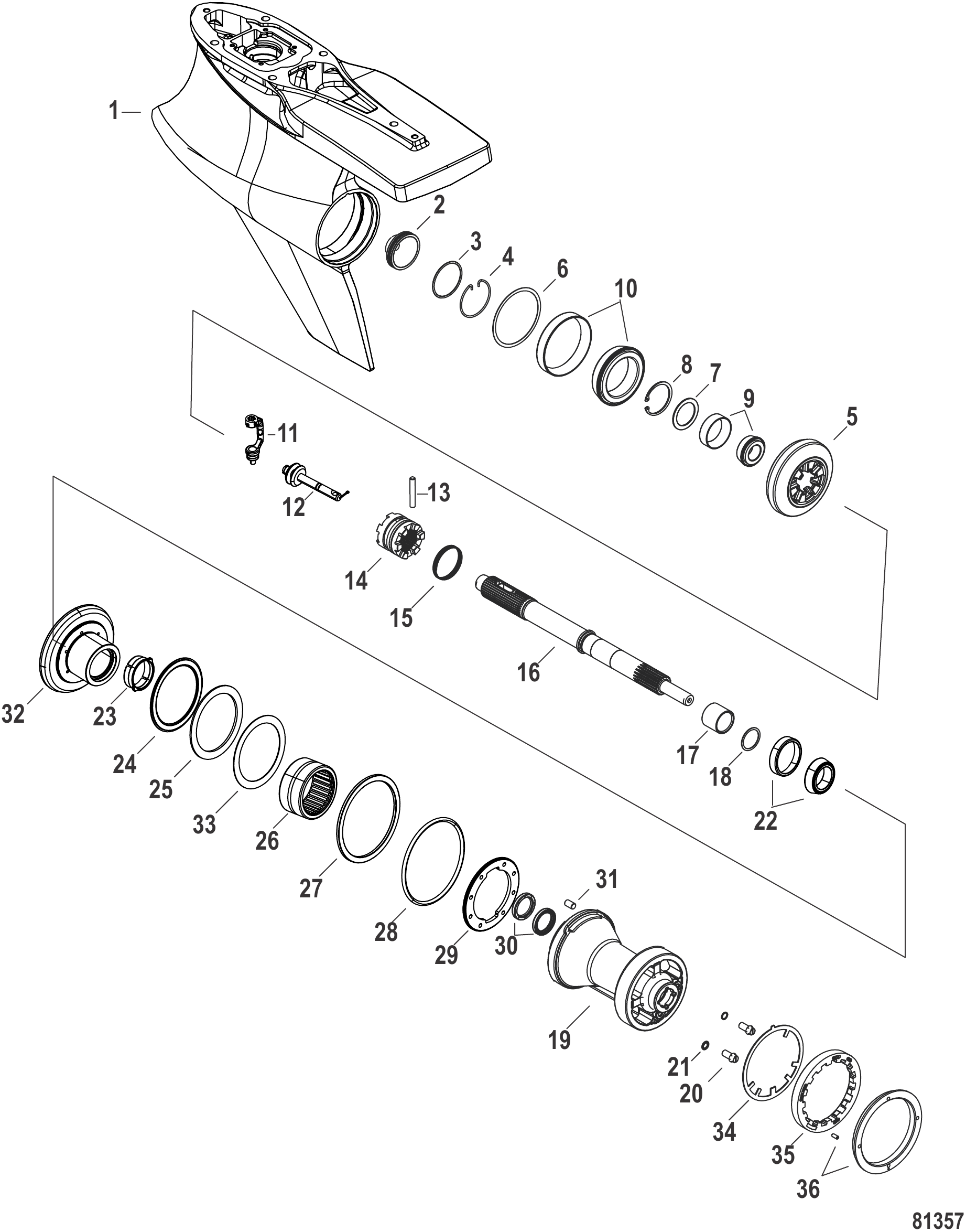 Gear Housing, Prop Shaft-Standard Rotation, Sport Master, (1.60 Gear Ratio)
