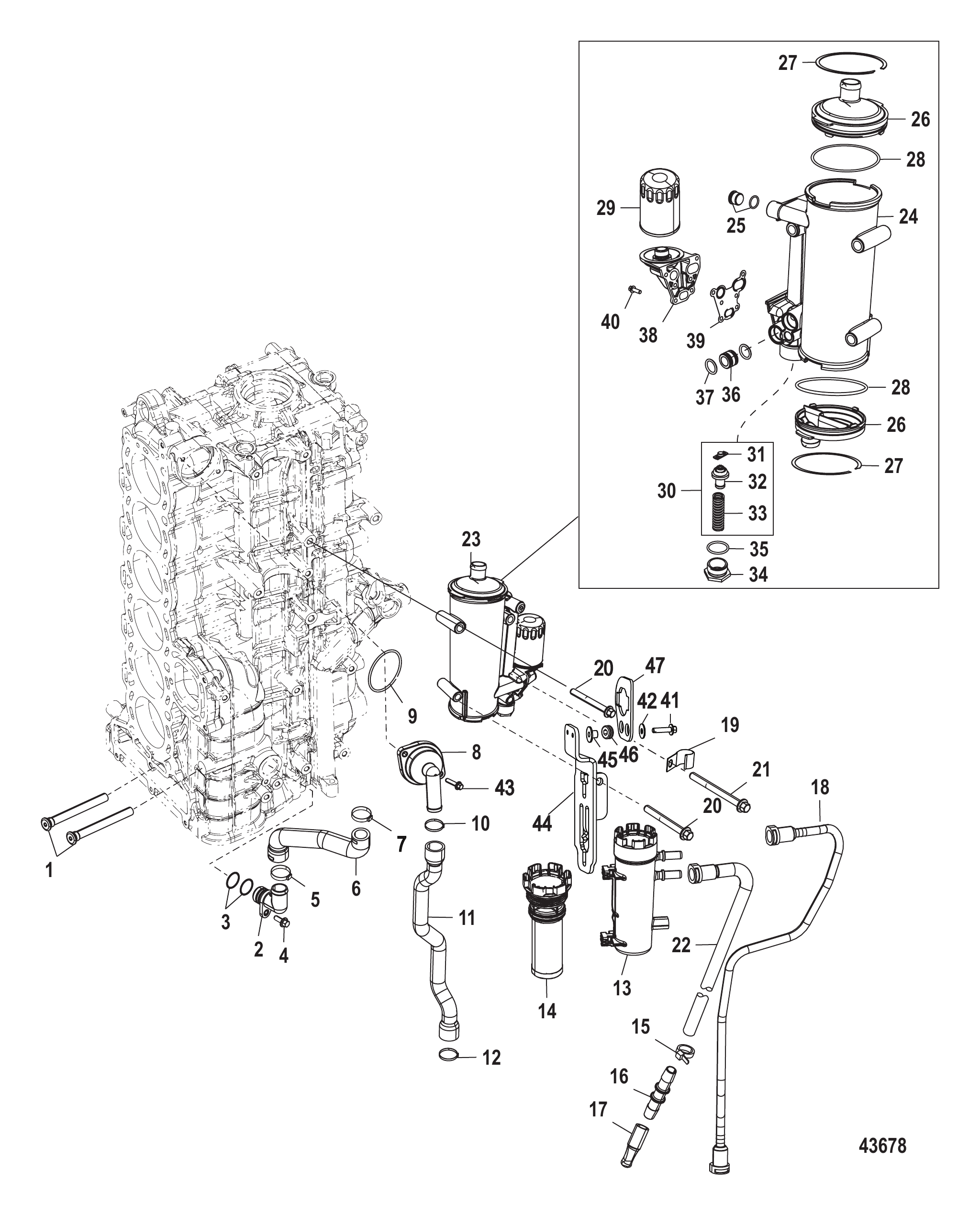 右气缸体/油冷器(1B830816及以上) Starboard Cylinder Block/Oil Cooler (1B830816 and Above)