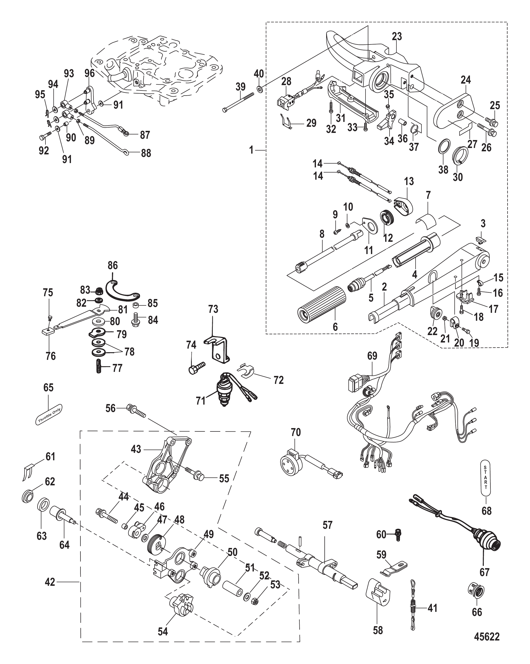 舵柄转换套件25-30马力电启动-8M0051062 Tiller Handle Conversion Kit 25-30 Hp Electric - 8M0051062