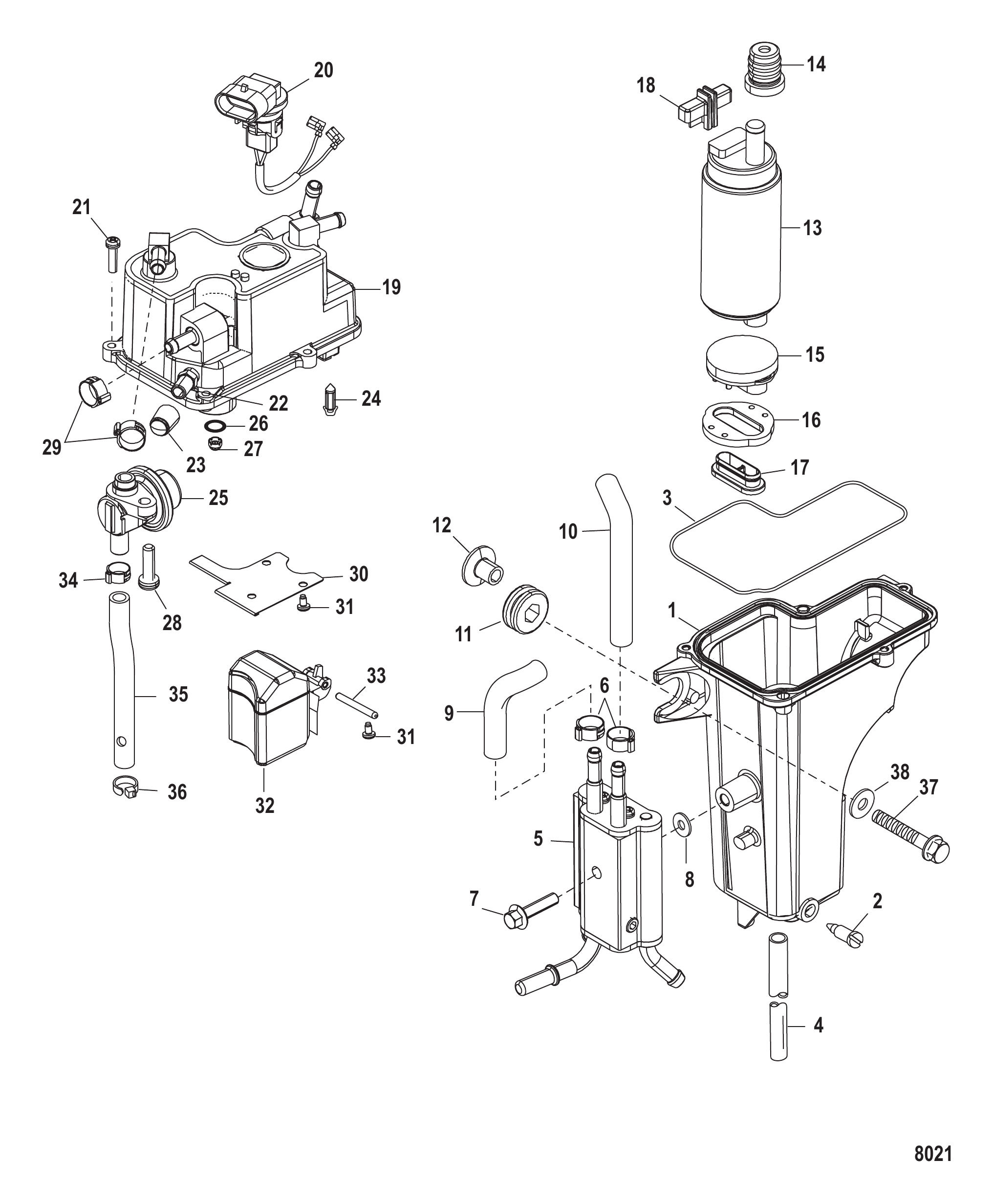 油气分离器(USA-1B036614/BEL-0P340242及以上) Vapor Separator (USA-1B036614/BEL-0P340242 and above)