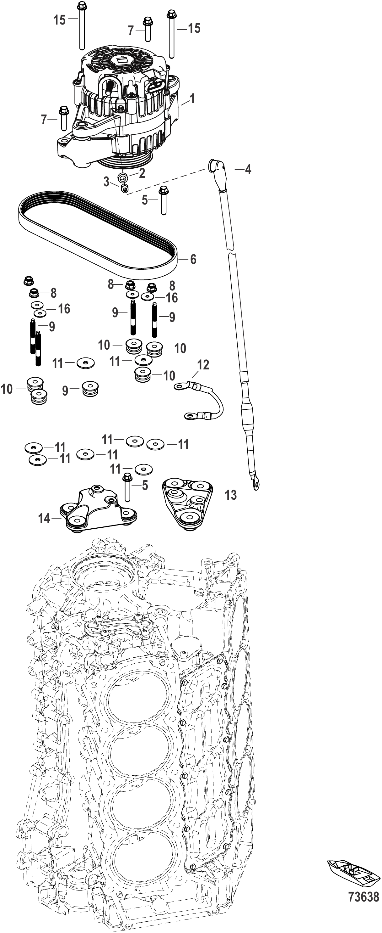 发电机安装/皮带 3B056353及以上 Alternator Mounting/Belt 3B056353 and Up