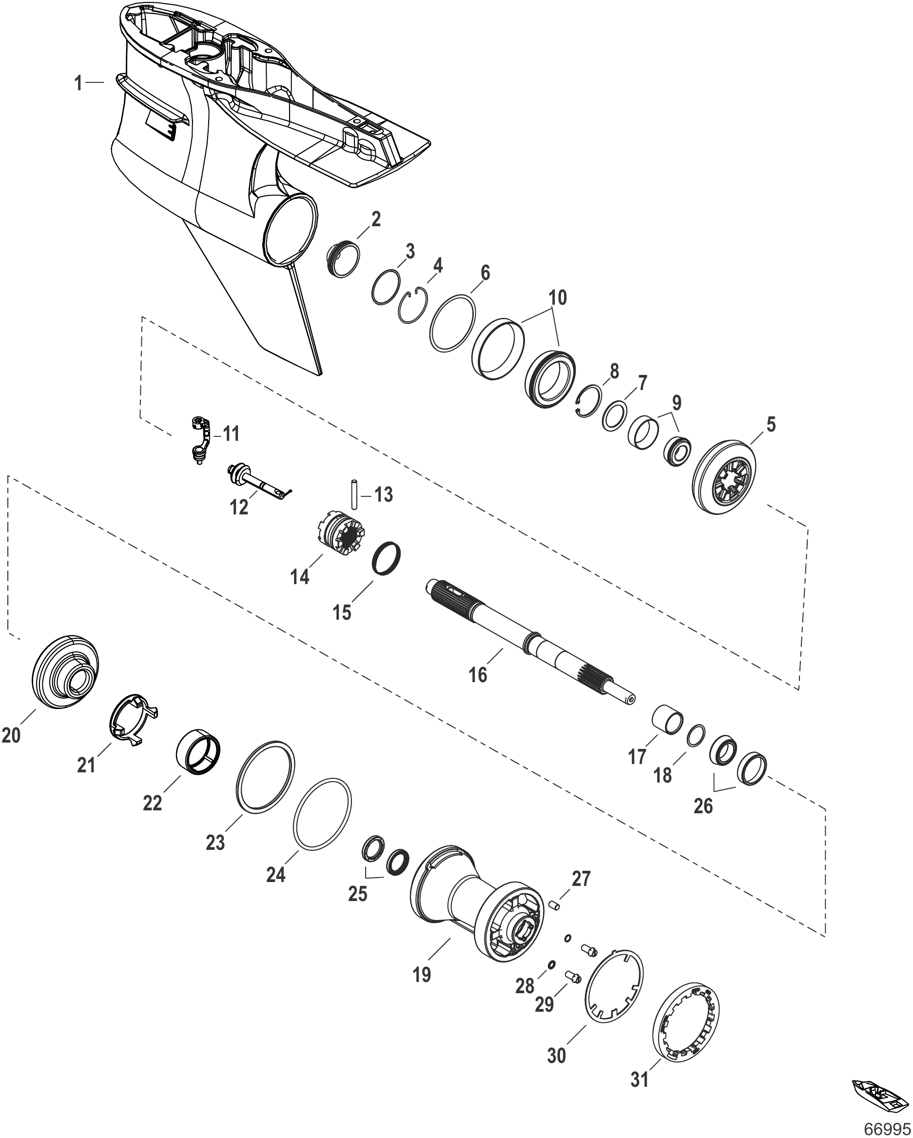 齿轮箱螺旋桨轴（标准旋转，Torque Master，1.75传动比） Gear Housing Prop Shaft-Standard Rotation,Torque Master (1.75 Gear Ratio)