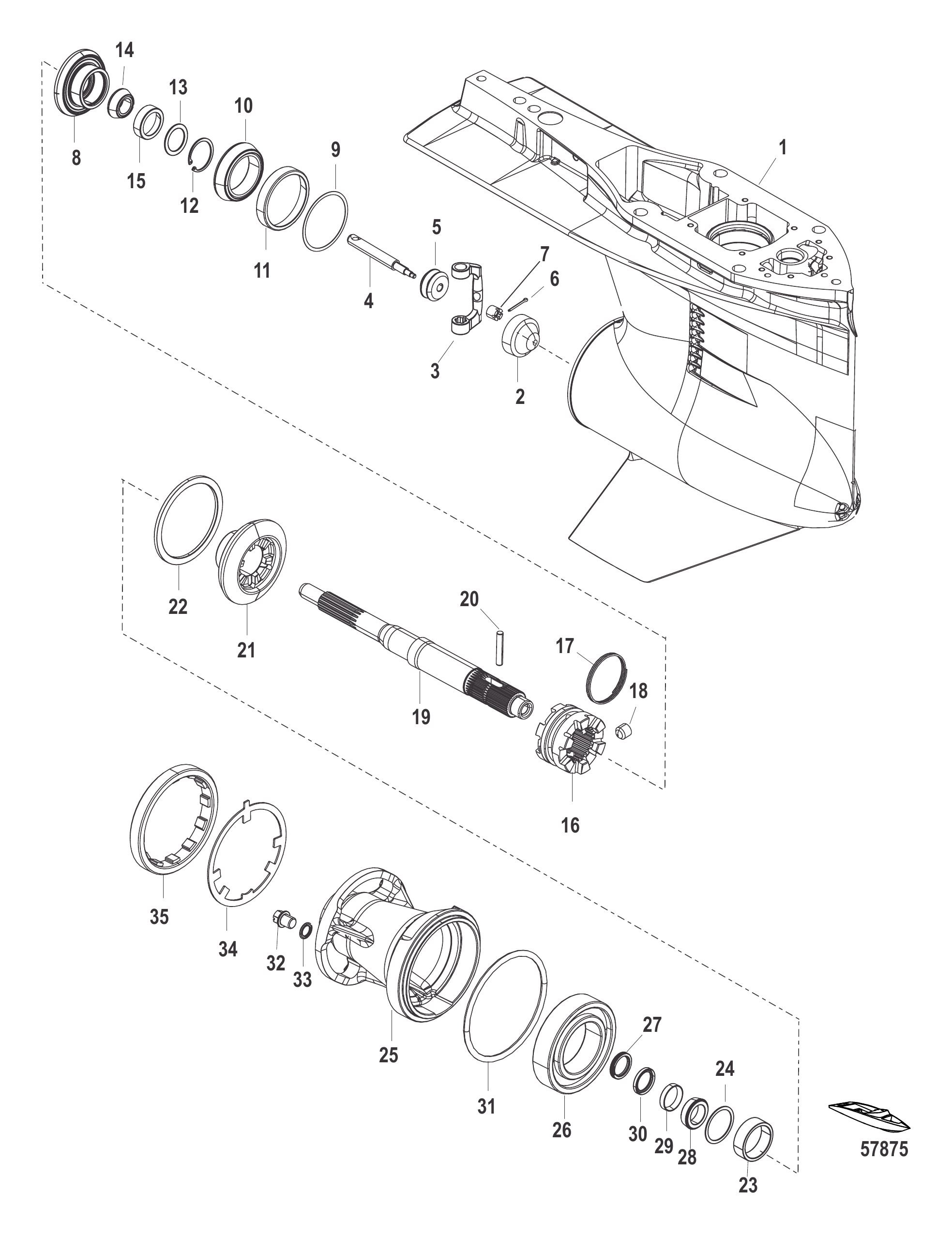 齿轮箱螺旋桨轴-正向旋转，4.80鱼雷型 Gear Housing Prop Shaft - Std Rot, 4.80 Torpedo