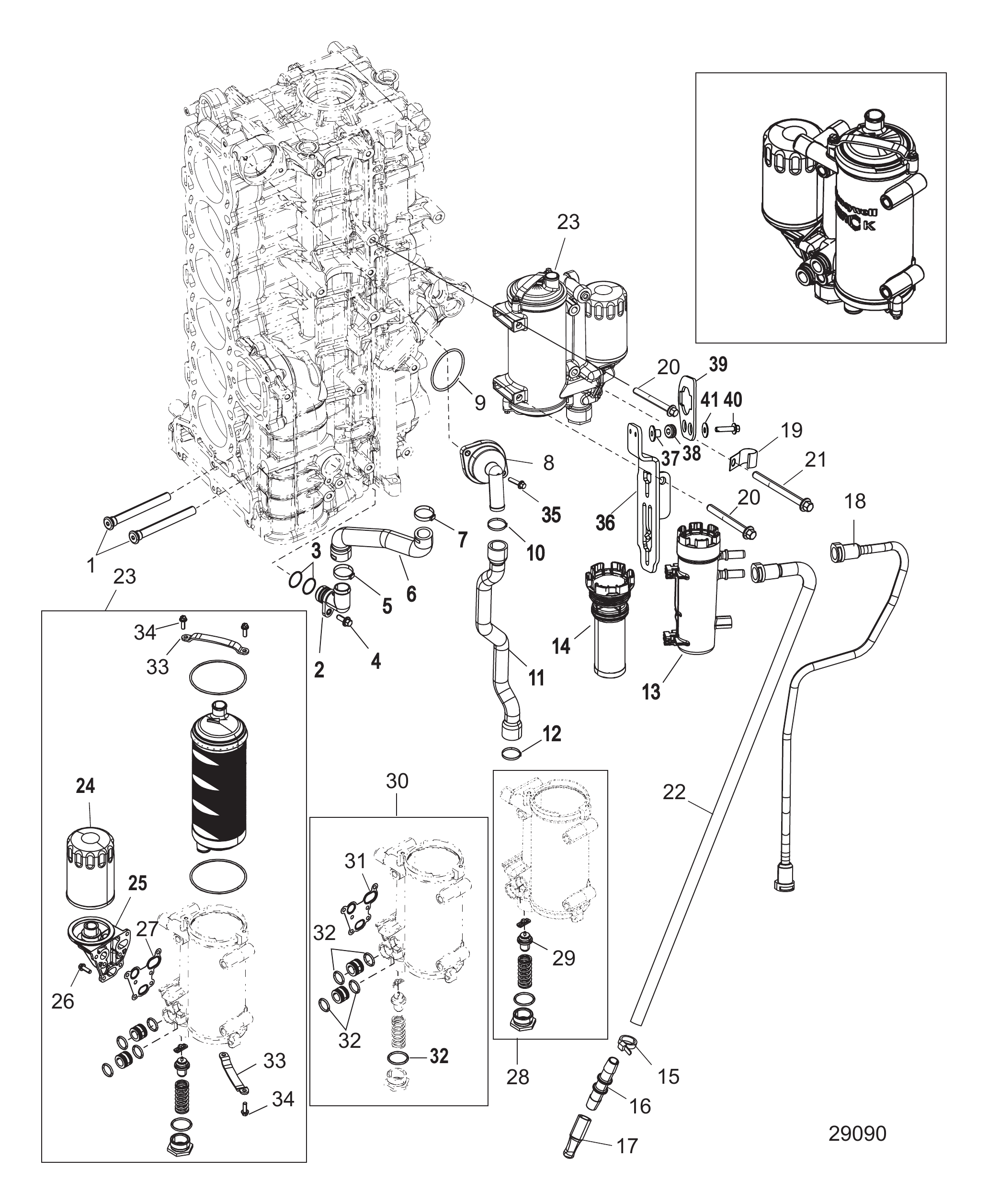 右气缸体/油冷器(1B830815及以下) Starboard Cylinder Block/Oil Cooler (1B830815 and Below)