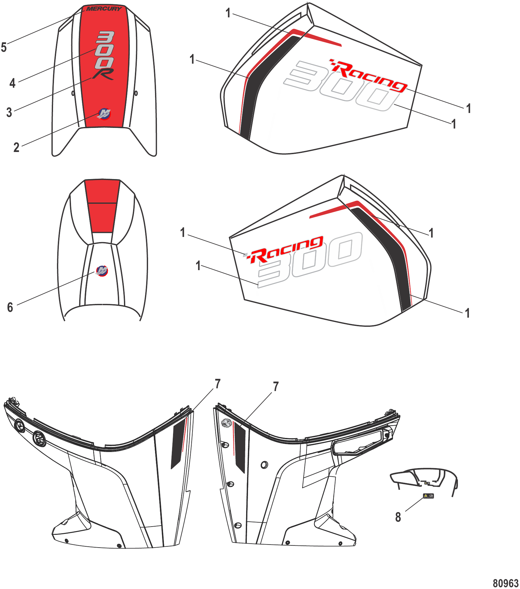 贴花 上罩、装饰板及下罩 Decals Top Cowl, Accent Panel and Lower Cowl