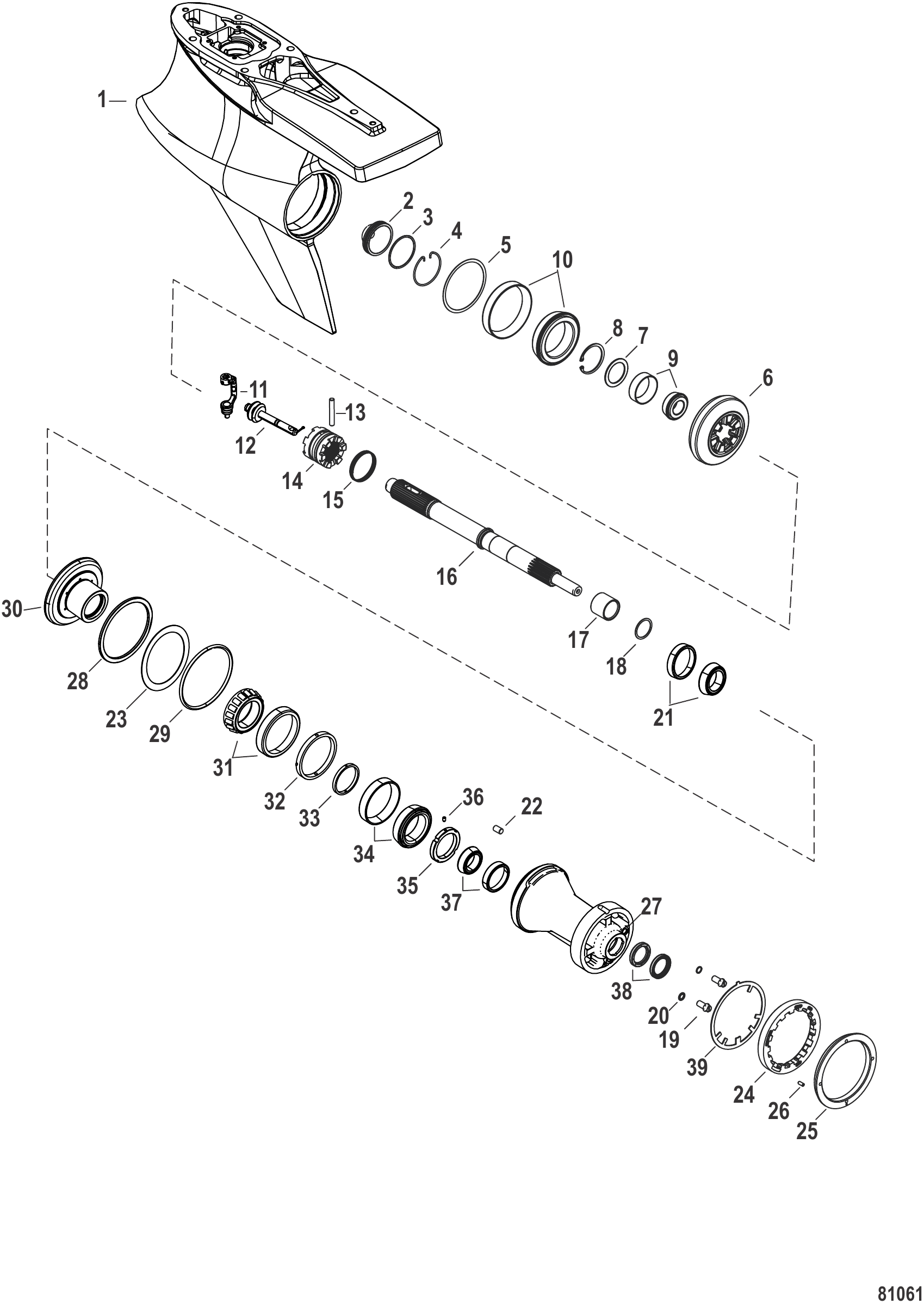 齿轮箱（螺旋桨轴-反转）-Sport Master型（速比1.60） Gear Housing, Prop Shaft, Counter Rotation, Sport Master (1.60 Gear Ratio)